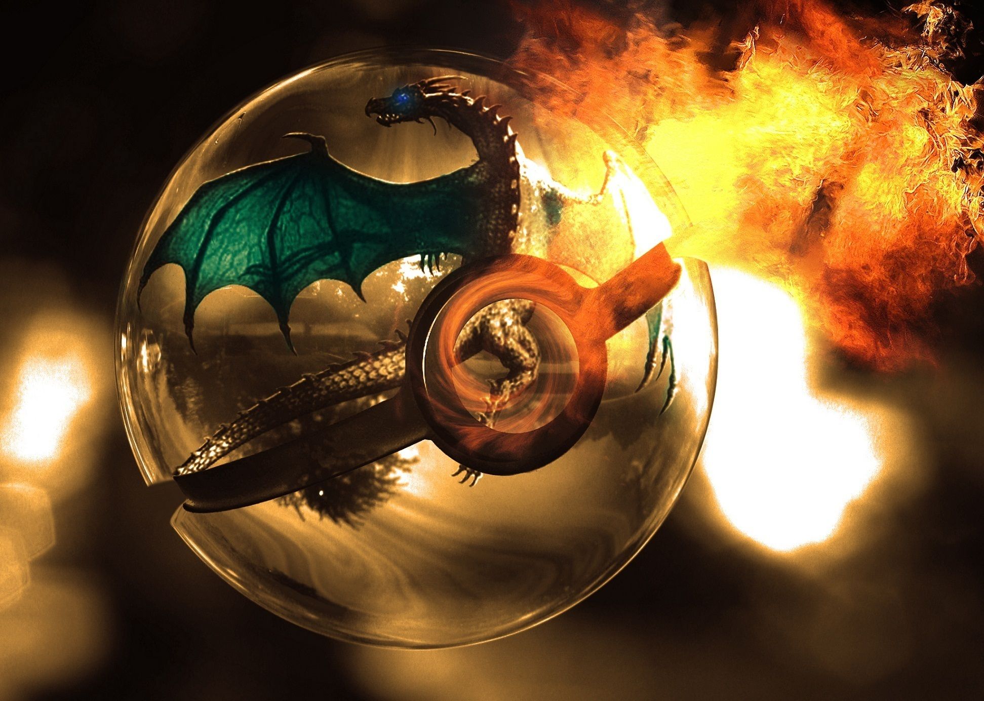 Drago dentro Poké Ball di vetro, 1943x1384 WUXGA, Desktop