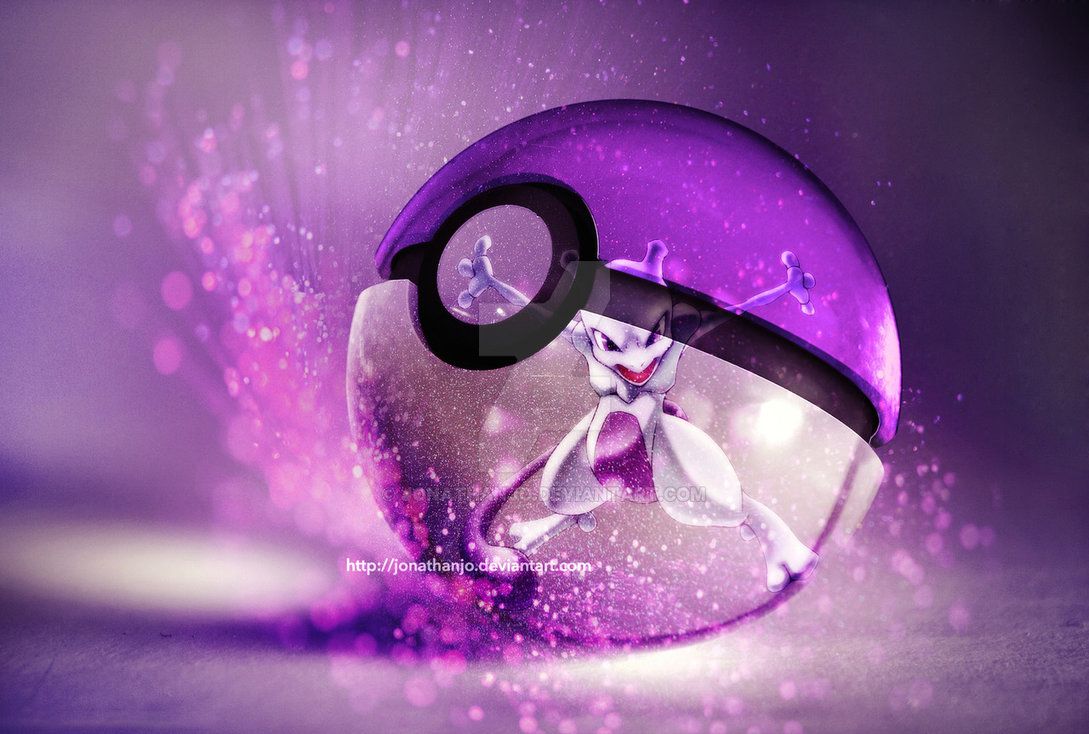 Poké Ball viola con Mewtwo, 1089x734 HD, Desktop
