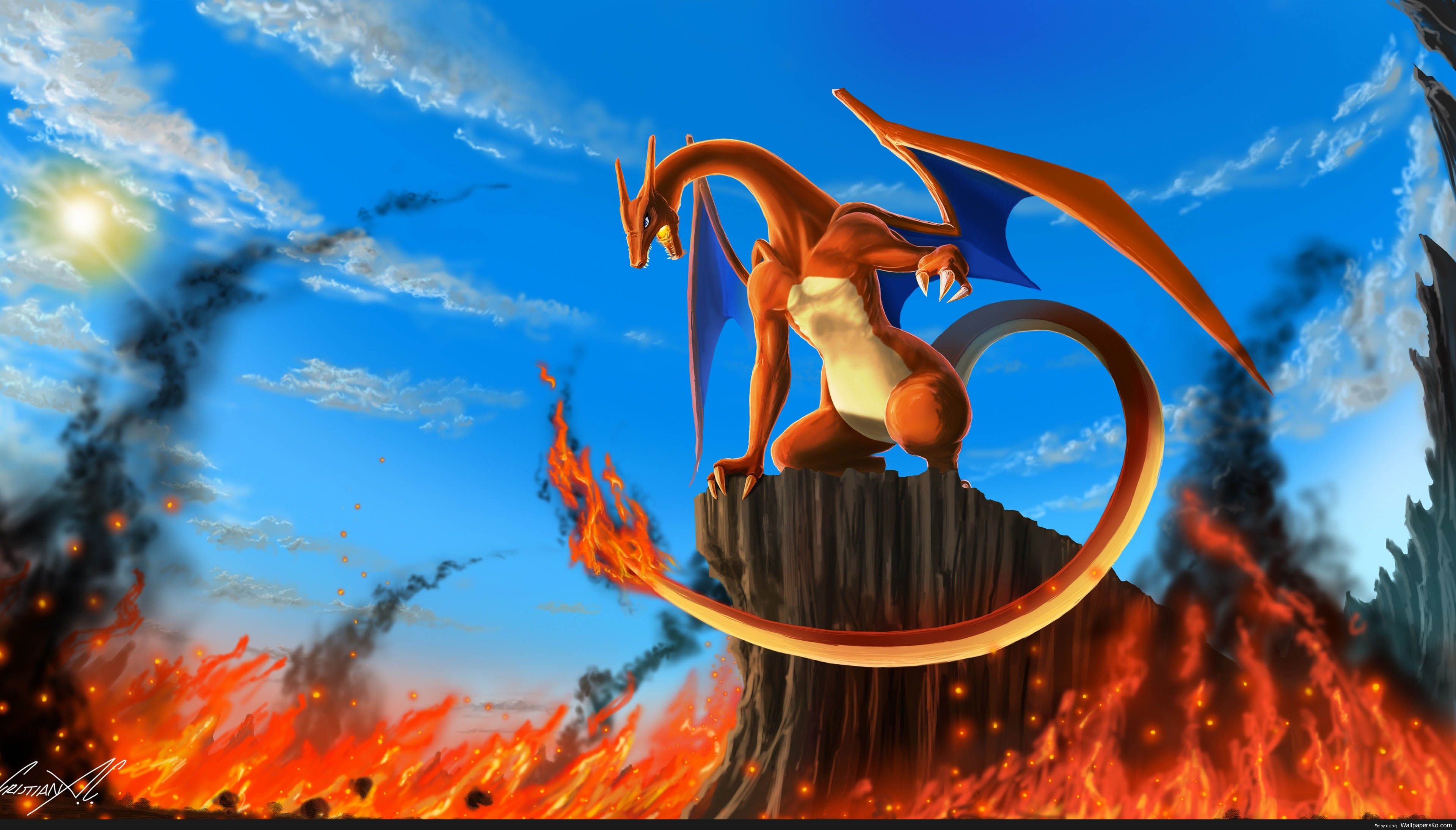 Charizard su roccia fiamme, 3840x2188 4K Ultra HD, Monitor 4K