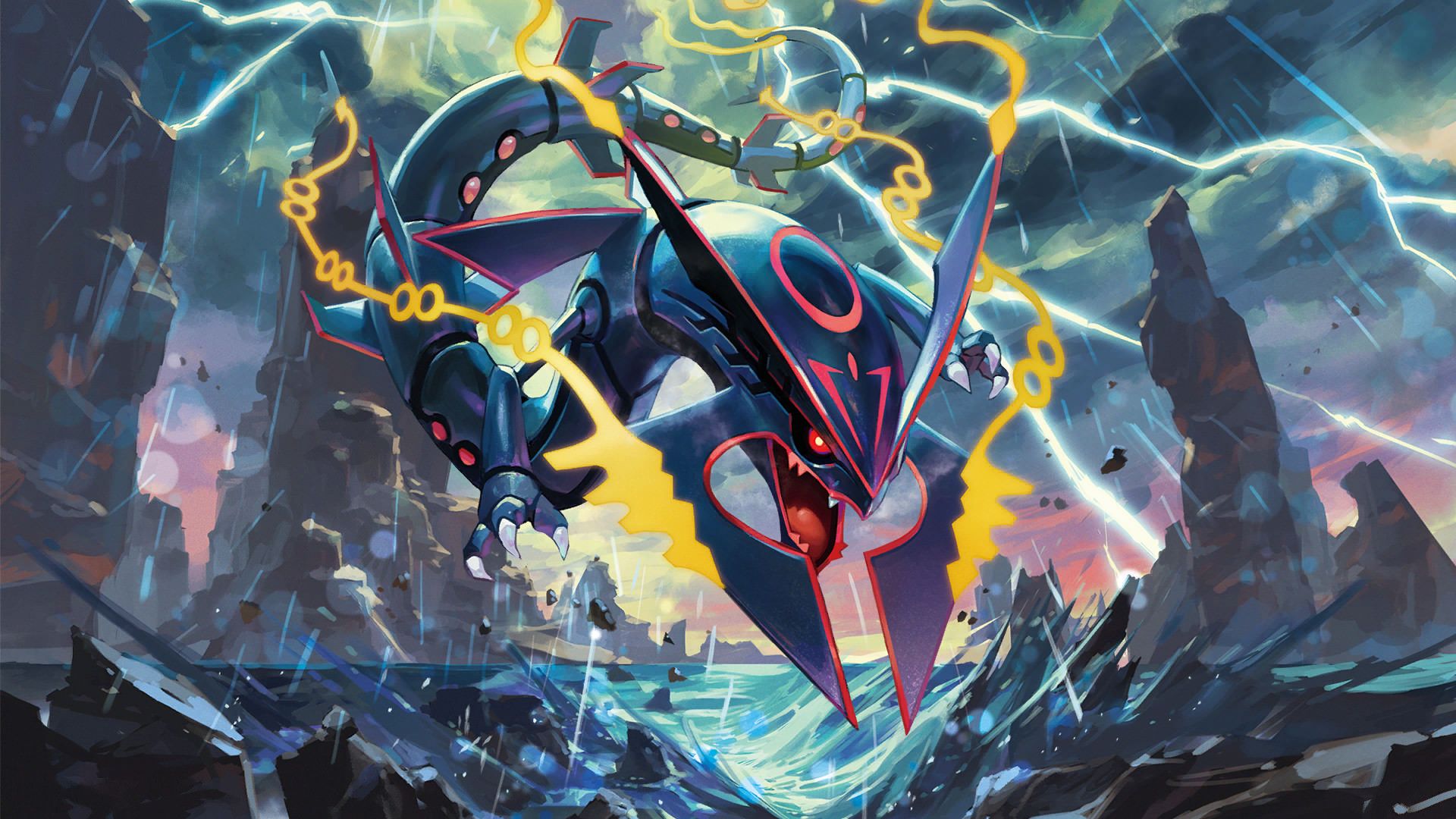 Rayquaza fulmini scogliere epico, 1920x1080 1080p, Desktop