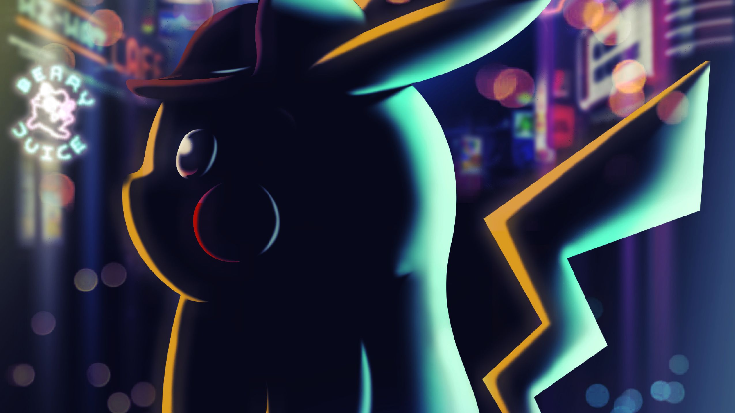 Pikachu silhouette neon, 2550x1434 alta risoluzione, Desktop