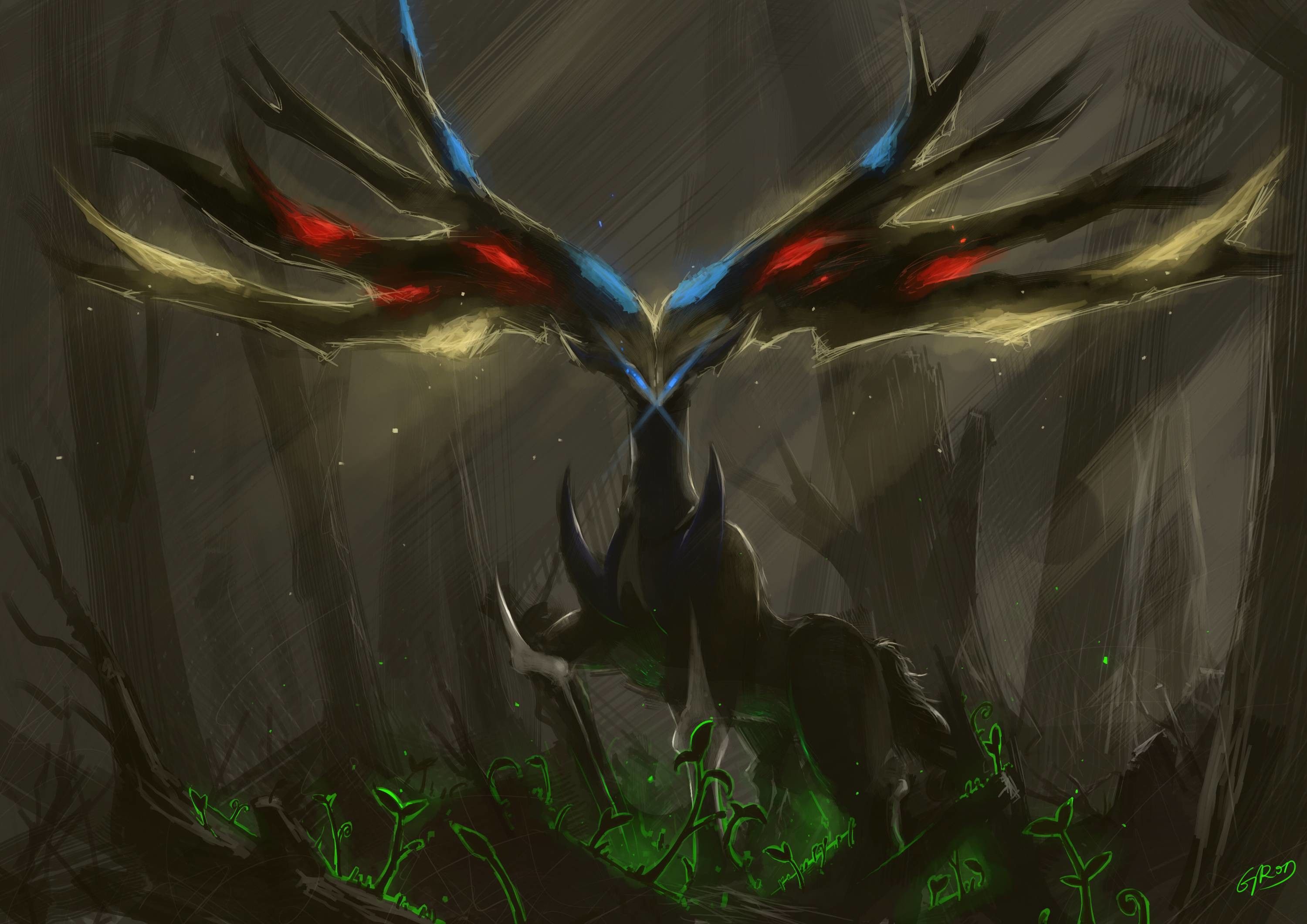 Yveltal oscuro foresta rosso, 3000x2121 2K, Laptop
