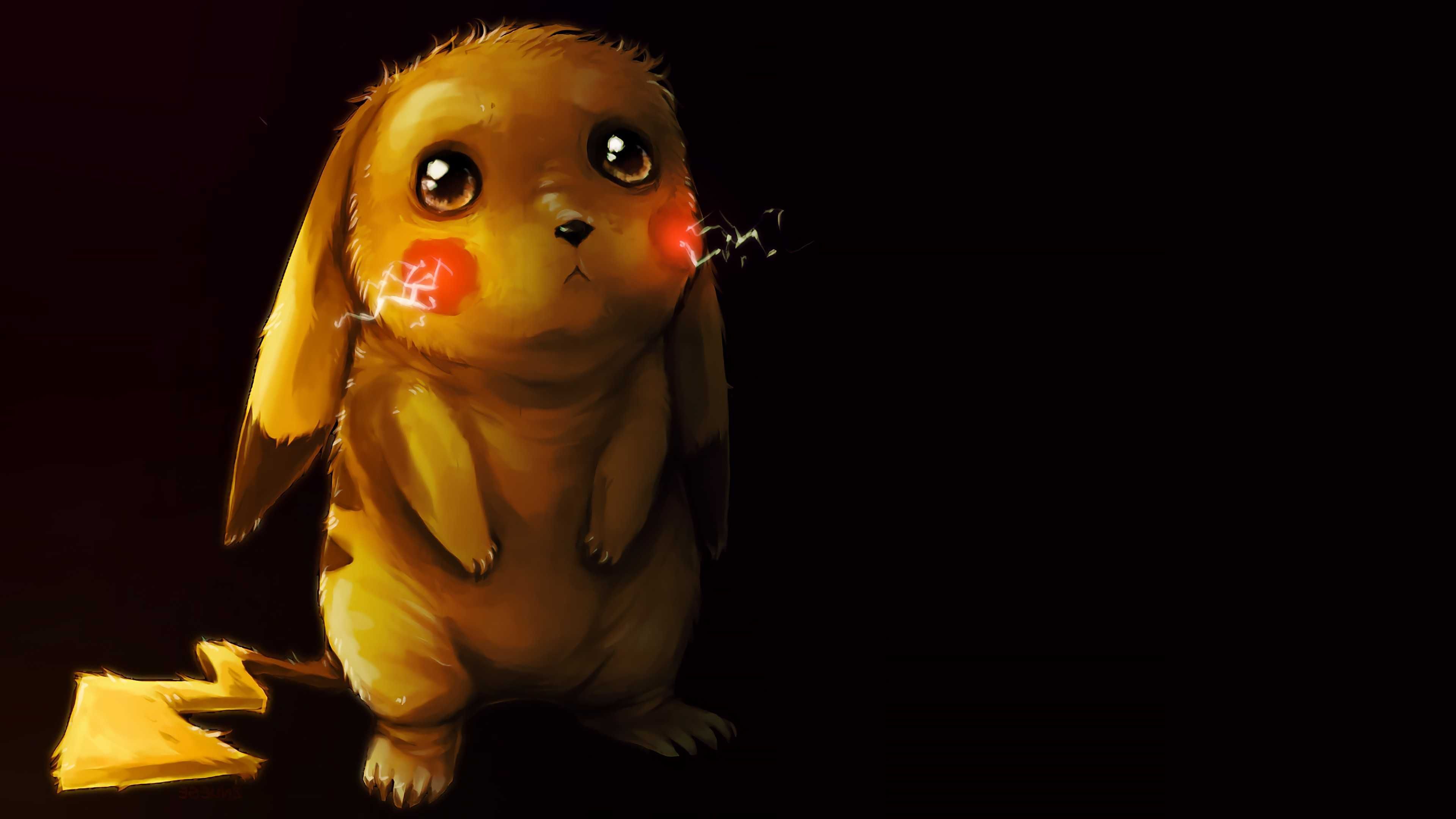 Pikachu carino sfondo scuro, 3840x2160 4K, Desktop 4K