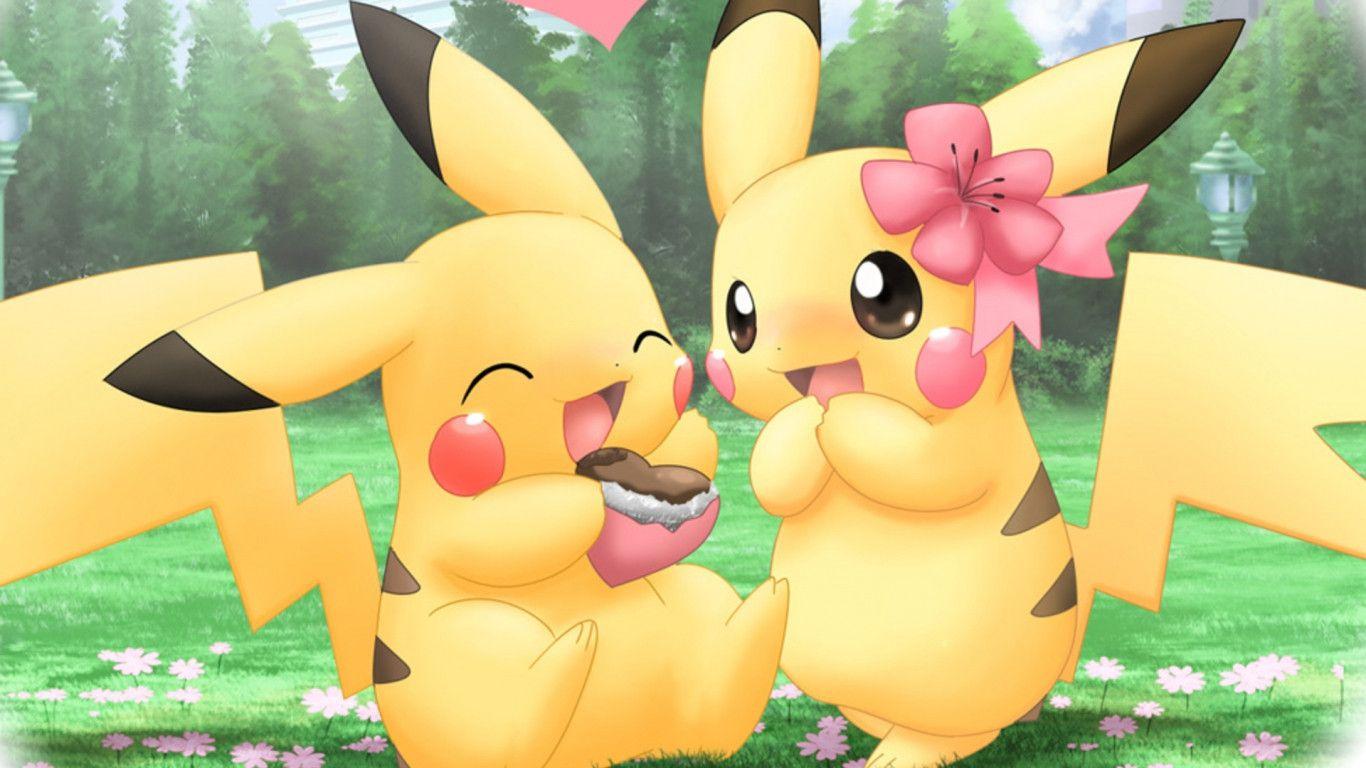 Pikachu coppia kawaii Pokémon, tipo elettro, 1366x768 720p, PC