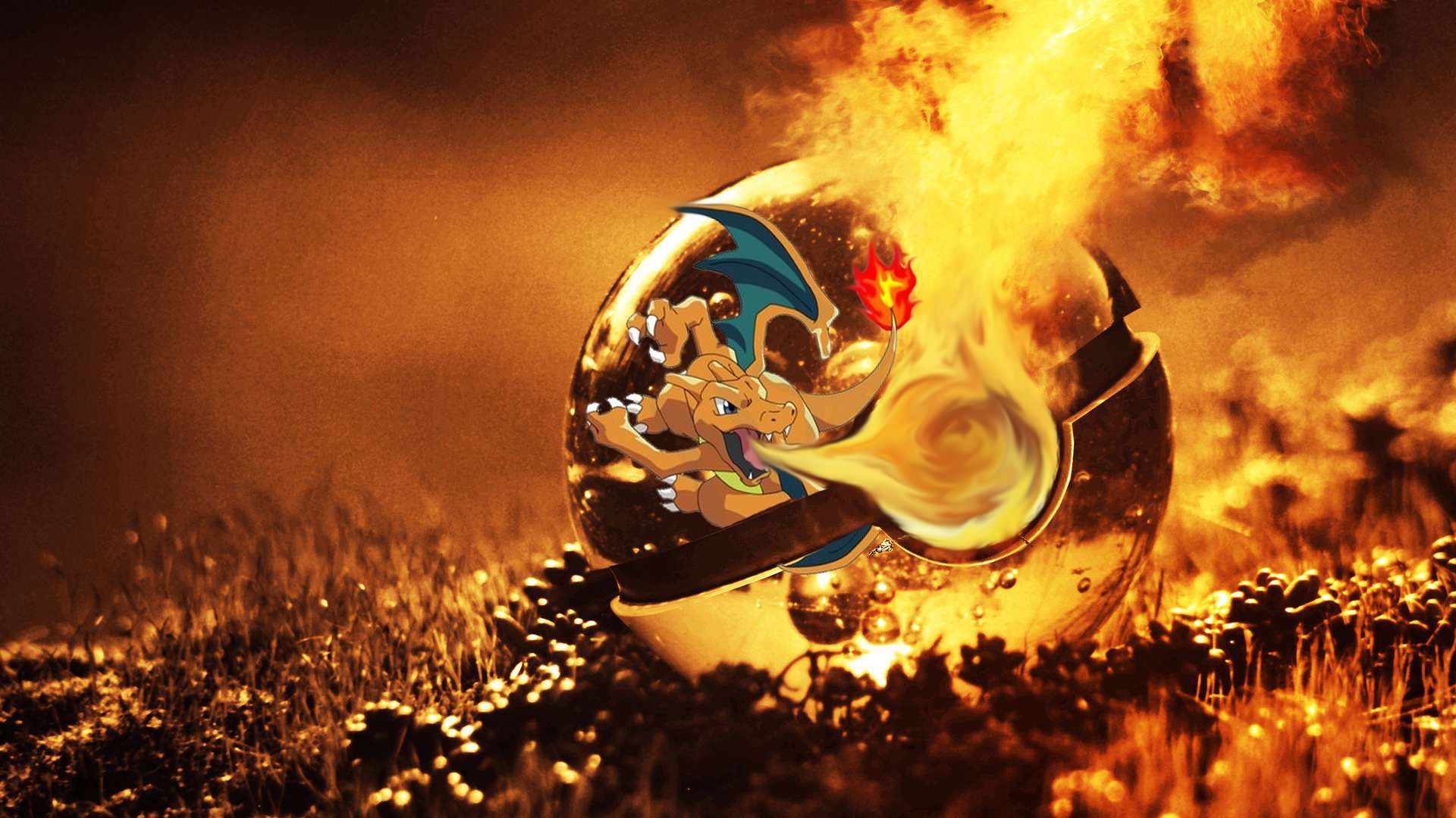 Poké Ball con fiamme Charizard, 1920x1080 1080p, PC