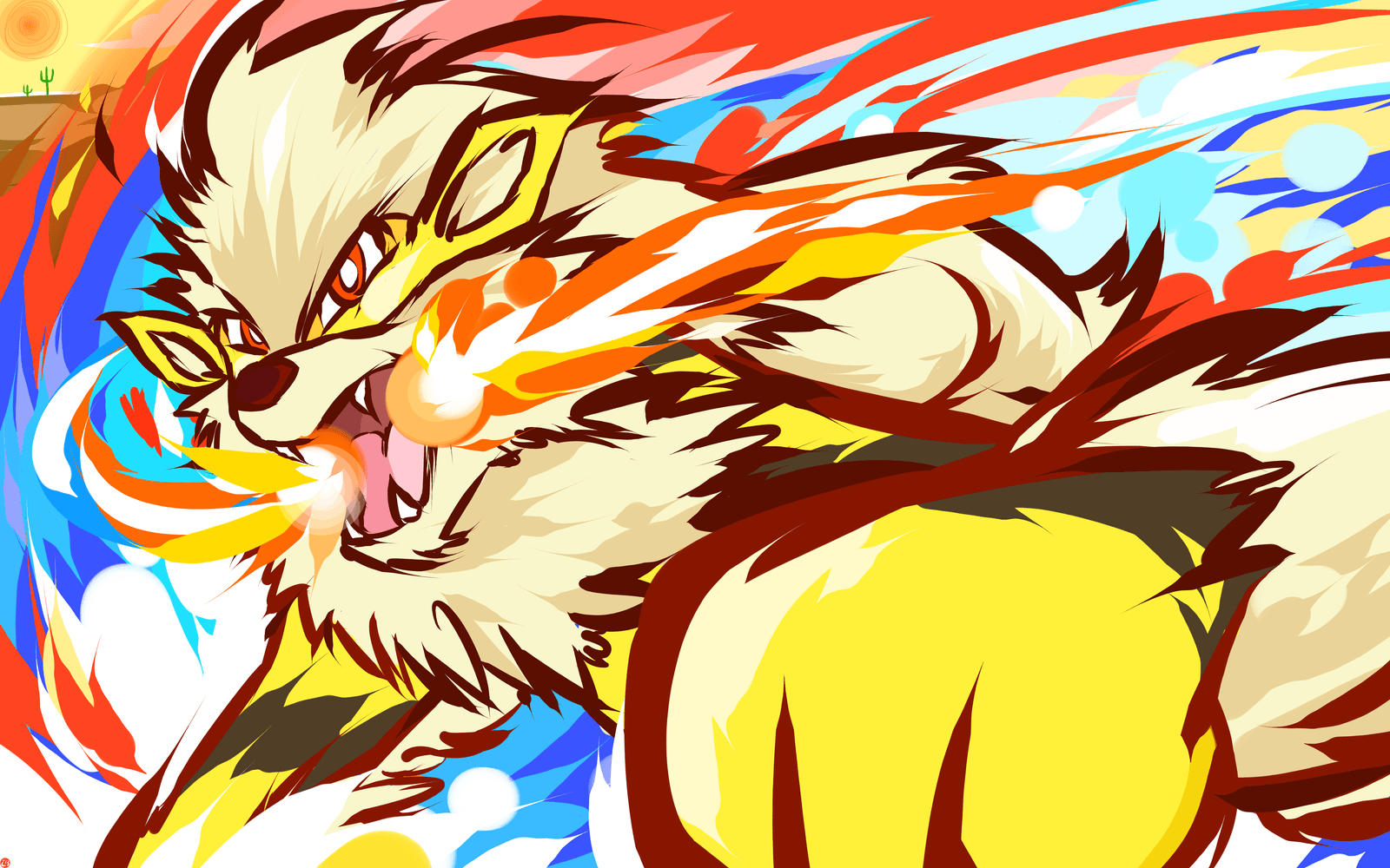 Arcanine Pokémon fiamme colorate, 1600x1000 900p, HP Laptop