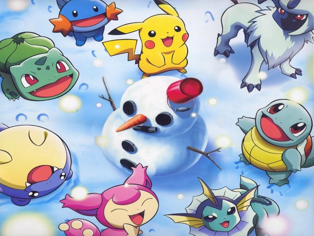 Pokémon shiny attorno pupazzo neve, 1024x768 HD, Desktop