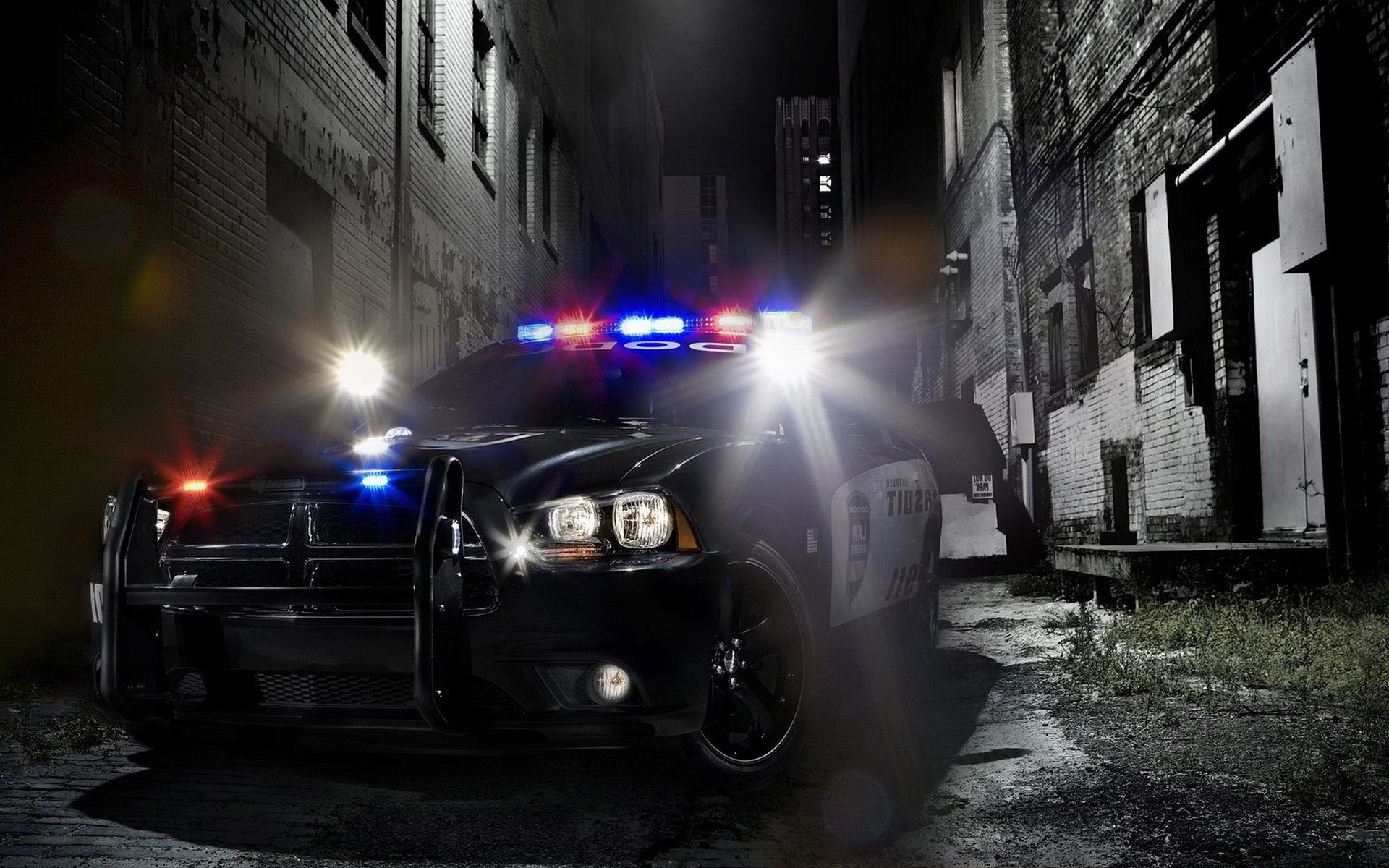 Auto polizia con luci notturne, 1920x1200 Full HD+ WUXGA, Desktop