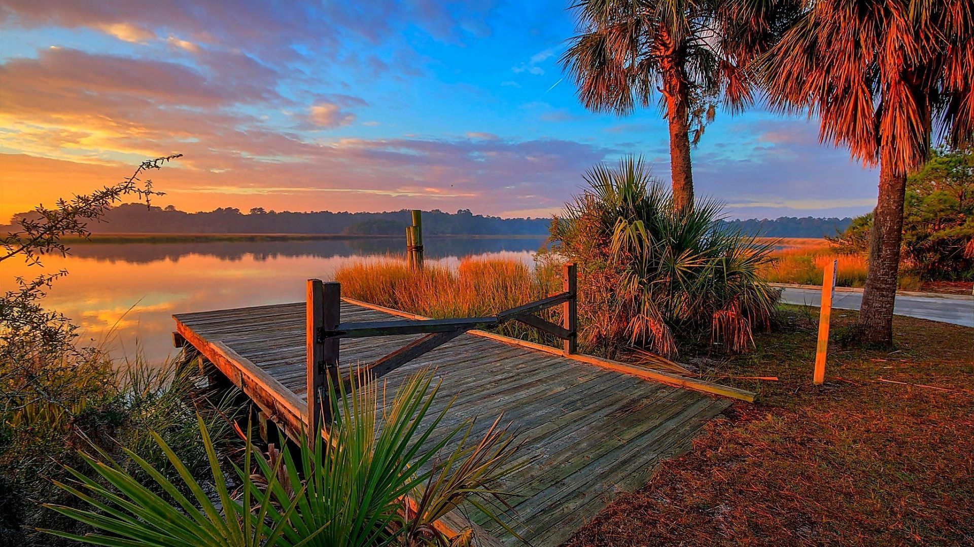 Molo di legno tramonto lago, 1920x1080 Full HD, PC