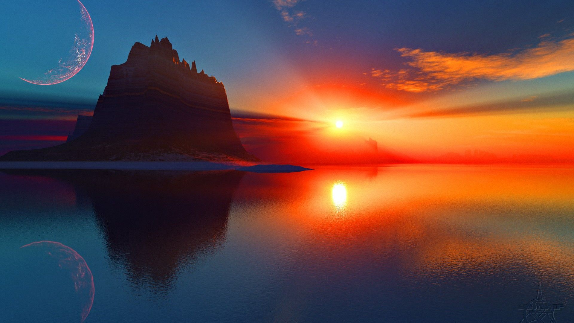 Tramonto sul mare con luna, 1920x1080 Full HD 1080p, Laptop