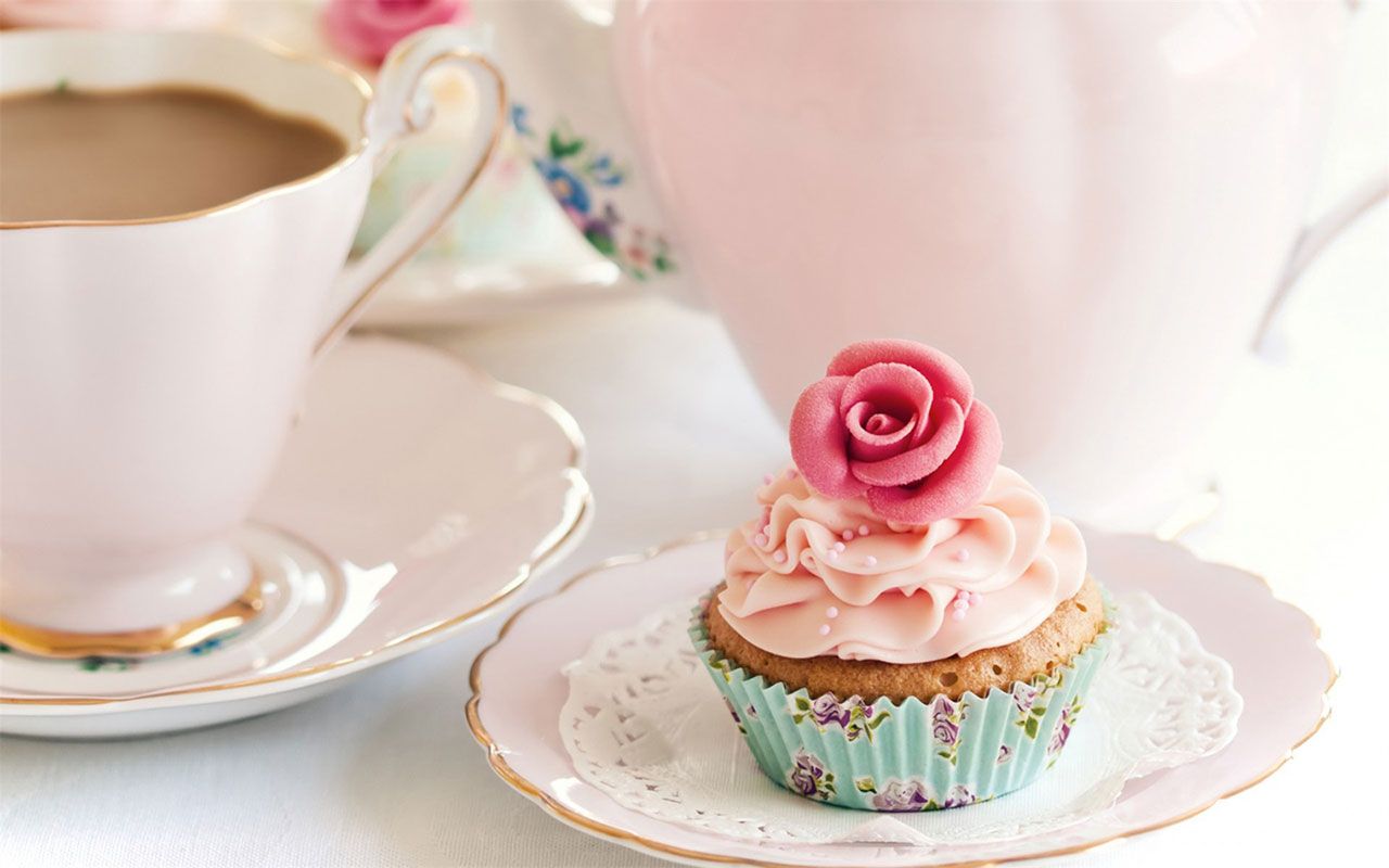 Cupcake con rosa e tè, 1280x800 HD, Desktop