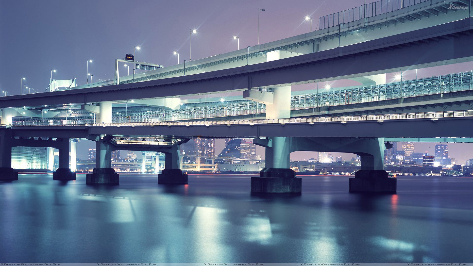 Ponte autostradale notturno città, 1920x1080 Full HD, PC