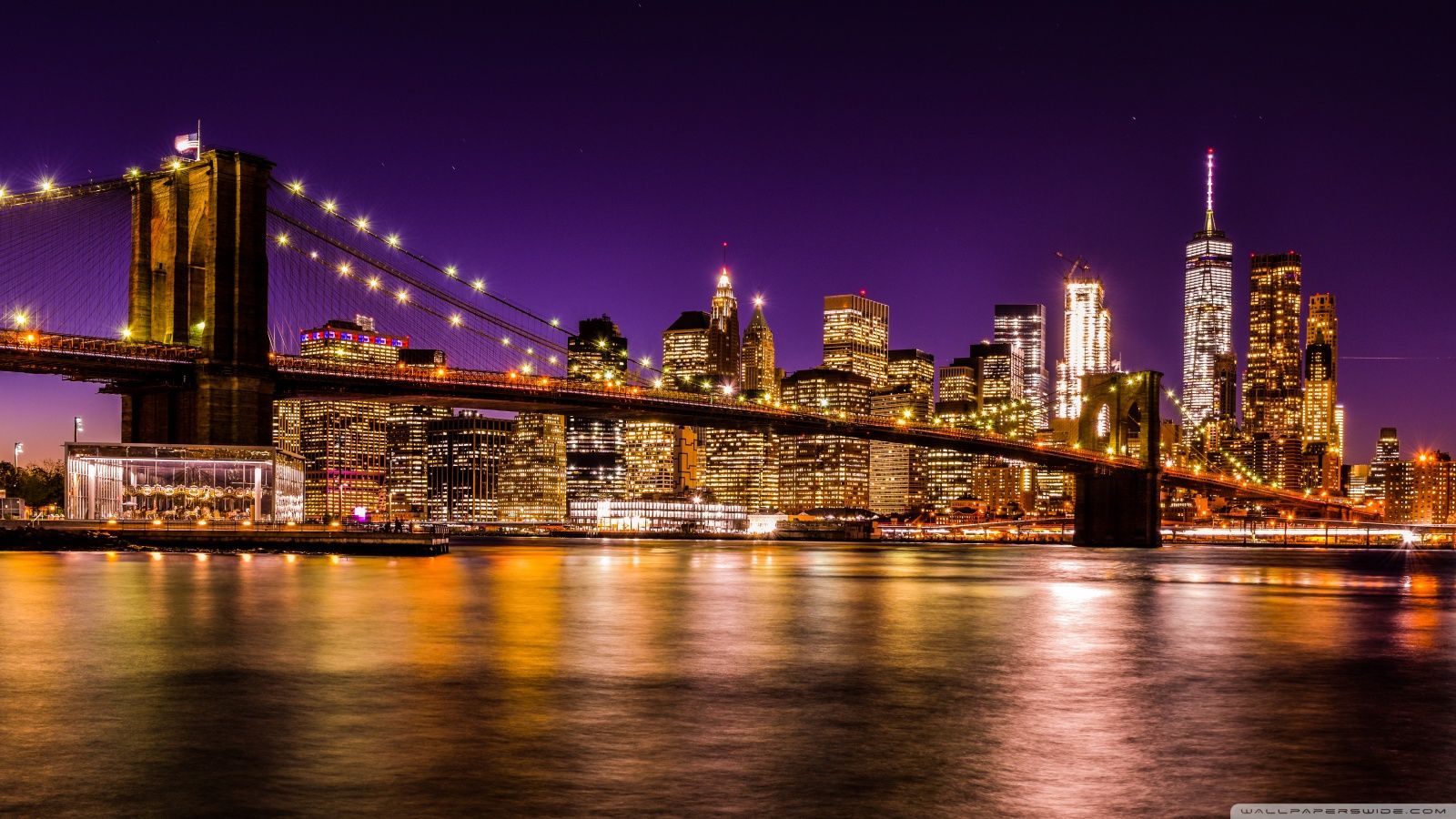 Ponte di Brooklyn di notte, 1600x900 HD, Desktop