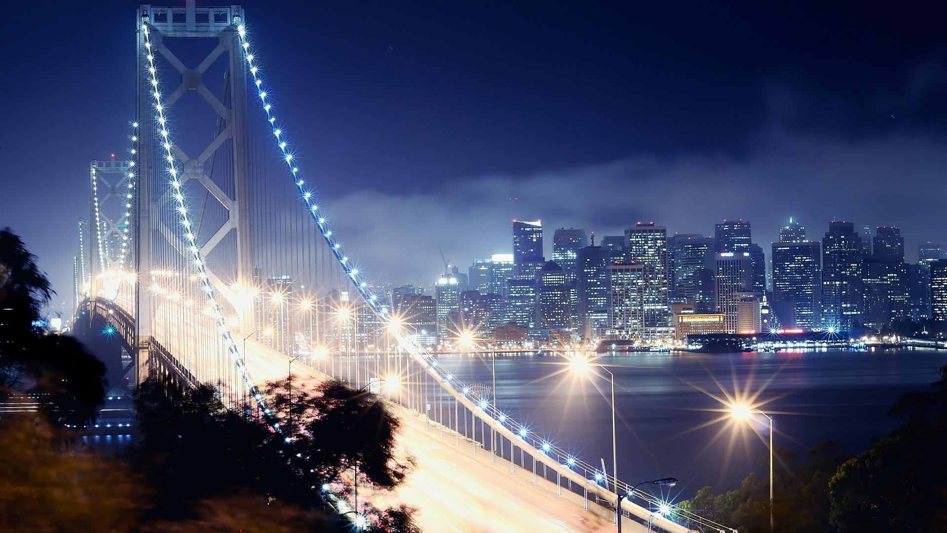 Ponte illuminato skyline notturna, 1920x1080 Full HD, Desktop