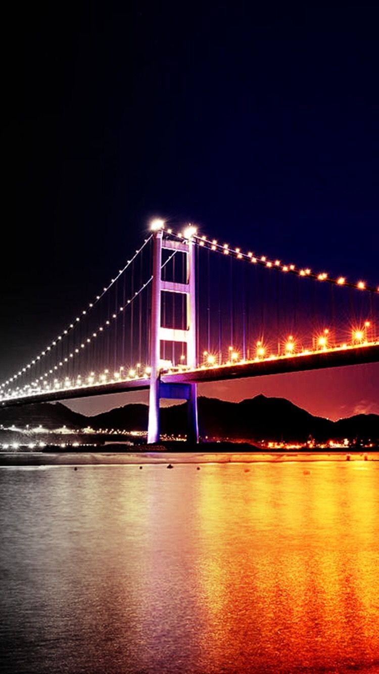 Ponte sospeso illuminato di notte, 750x1334 Full HD Verticale, iPhone