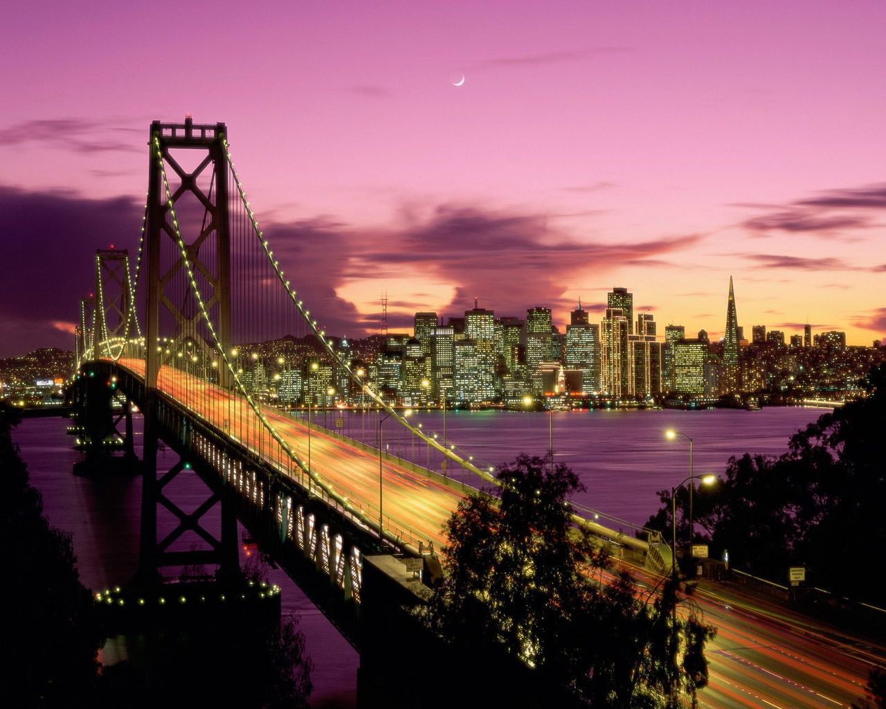 Ponte illuminato al tramonto, città, 1280x1024 HD, Desktop