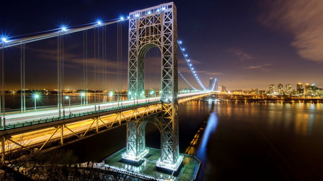 Ponte sospeso illuminato di notte, 1366x768 HD, Desktop