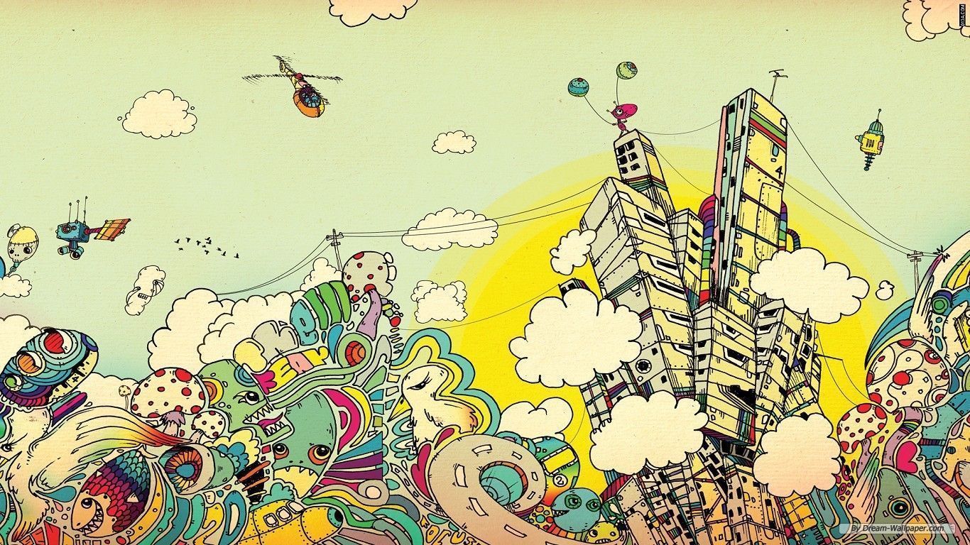 Città illustrata pop art colorata, 1366x768 HD, Notebook Gaming