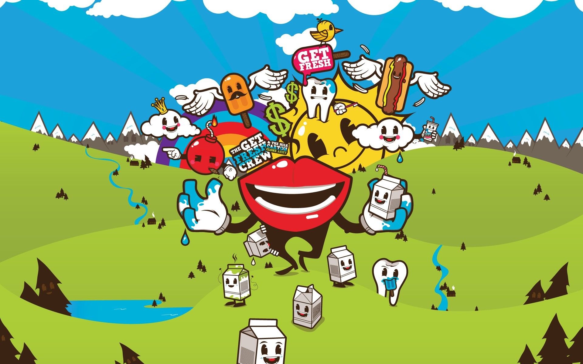Personaggi cartoon pop art colline, 1920x1200 Full HD+ WUXGA, Desktop