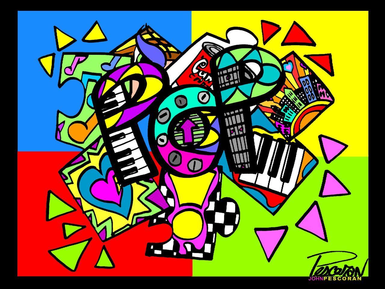 Collage pop art musicale colorato, 1280x960 HD, Notebook Gaming
