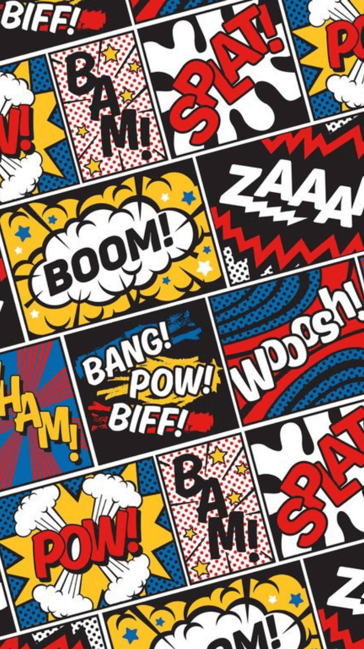 Fumetto pop art onomatopee colorate, 750x1334 Verticale, Telefono