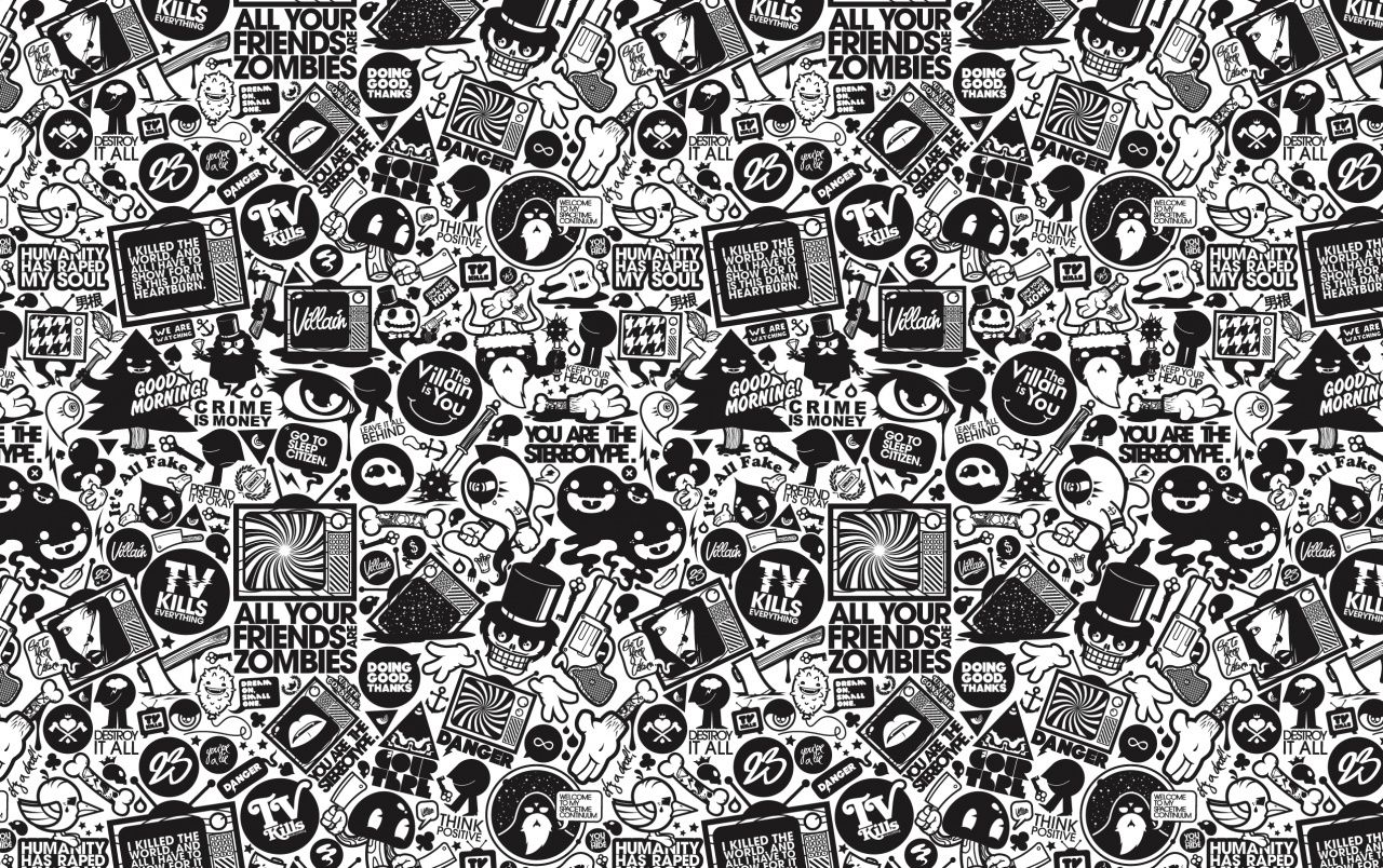 Pattern doodle bianco e nero, 1280x804 HD, Notebook Gaming