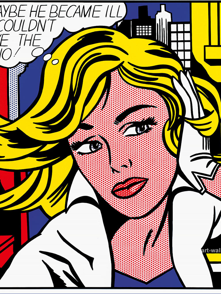 Donna bionda pop art, Lichtenstein, 768x1024 Verticale, Telefono