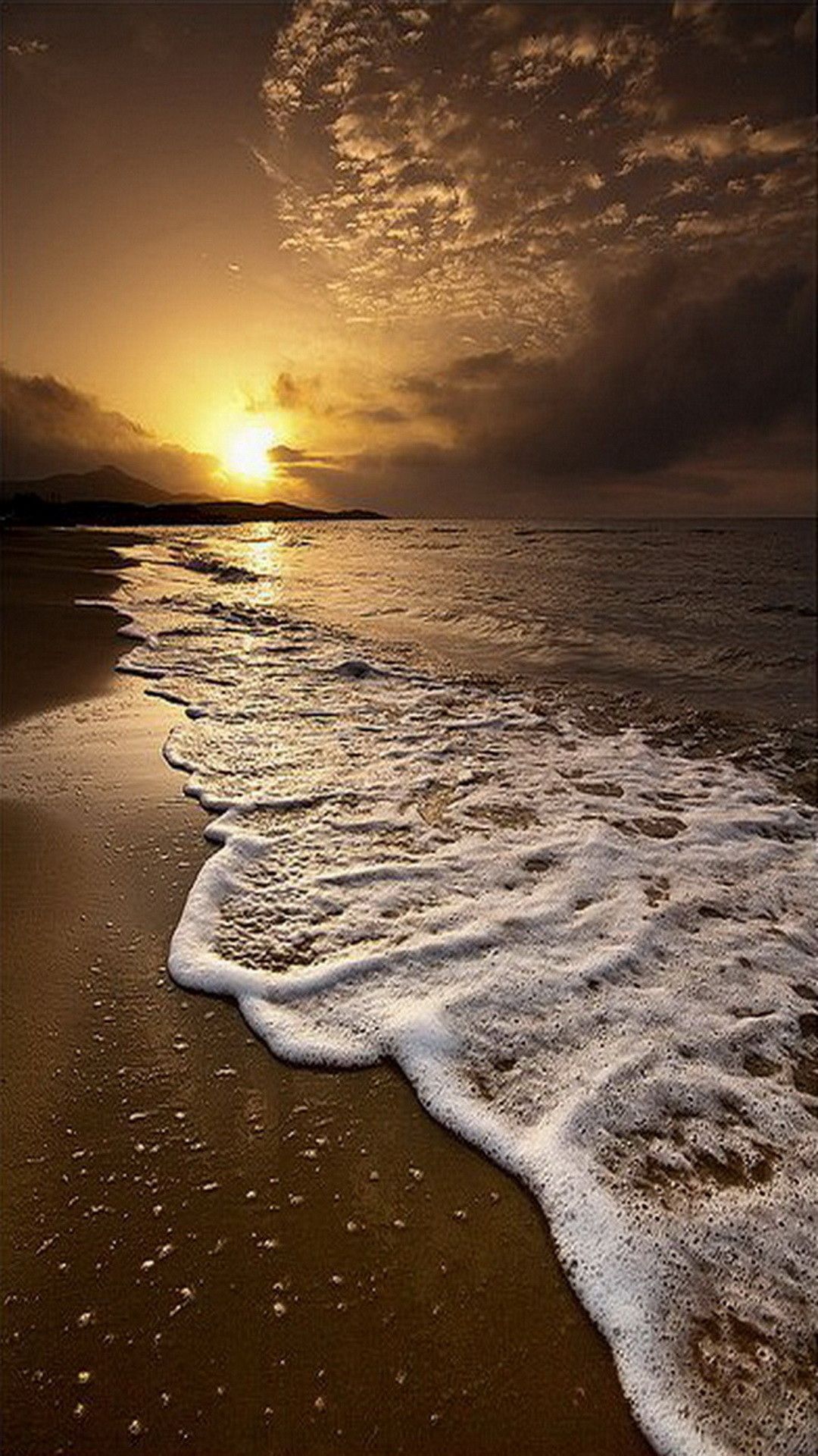 Tramonto spiaggia oceano dorato, 1080x1920 Verticale, Mobile