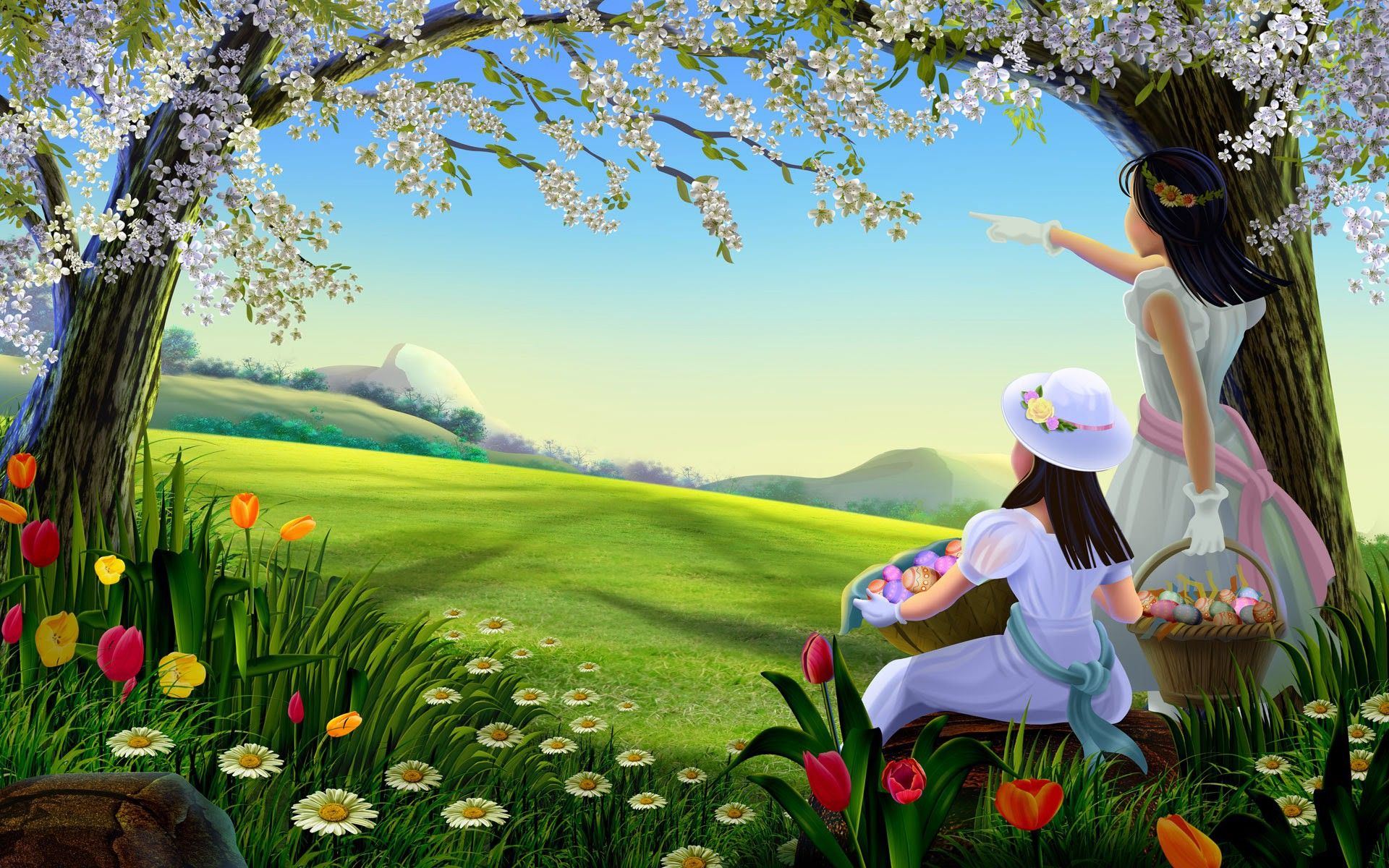 Bambine in primavera fiorita, 1920x1200 WUXGA, Desktop
