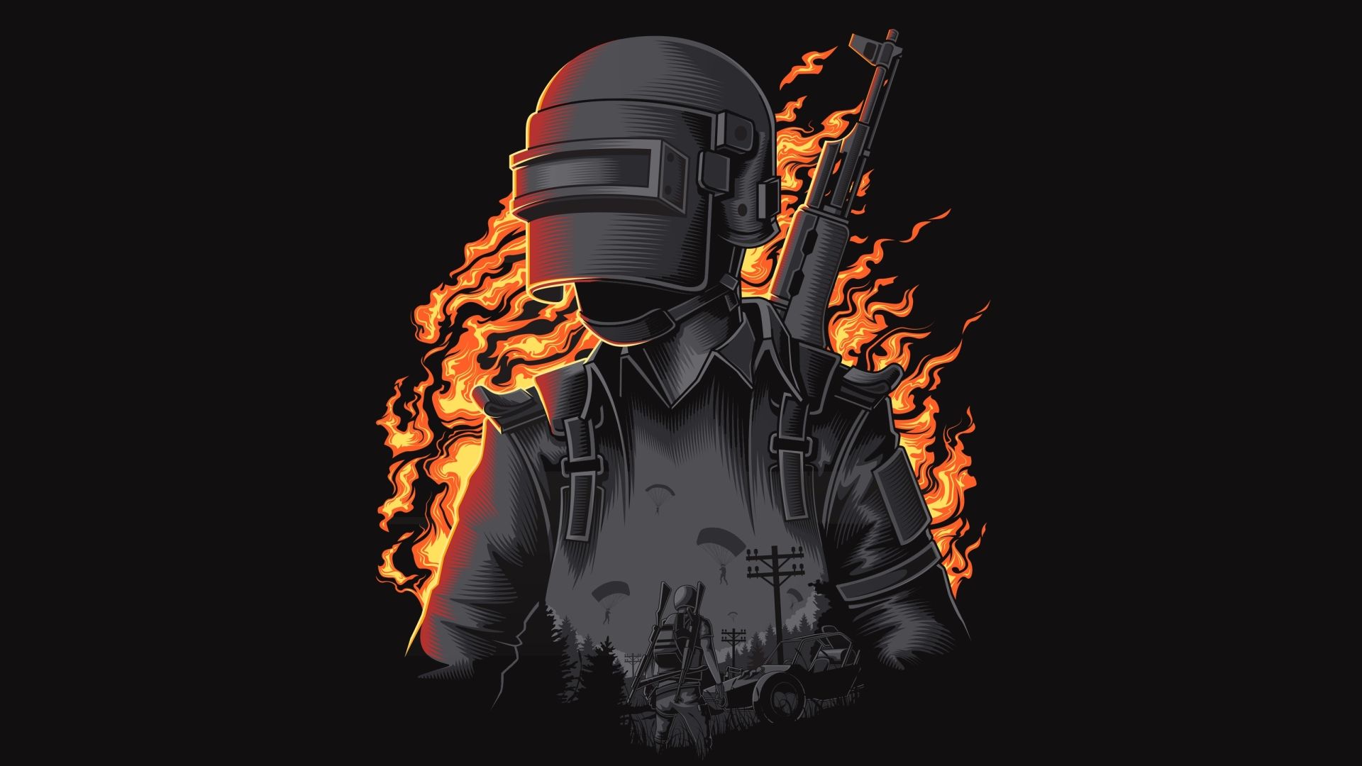 Personaggio PUBG con fiamme, battle royale, 1920x1080 1080p, PC