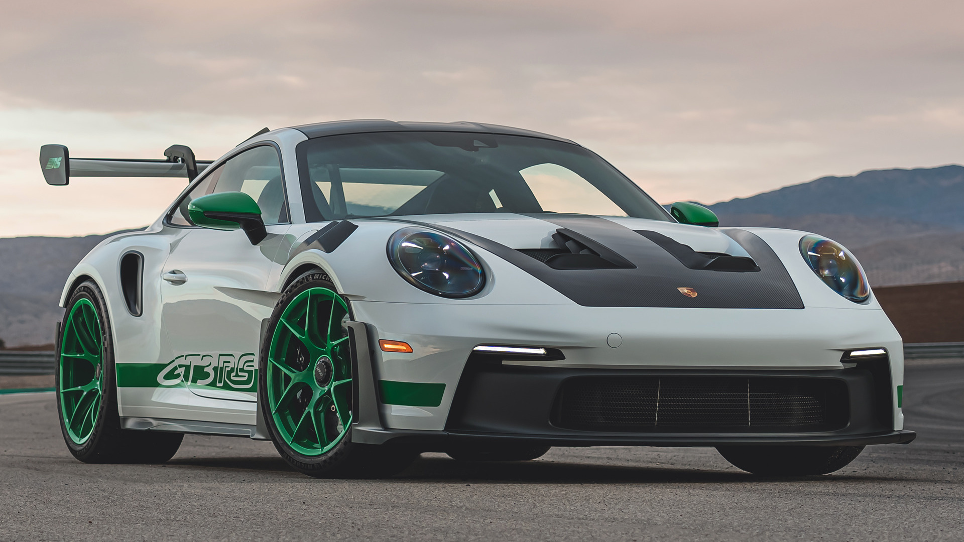 Porsche 911 GT3 RS bianca-verde, 1920x1080 Full HD, PC Desktop