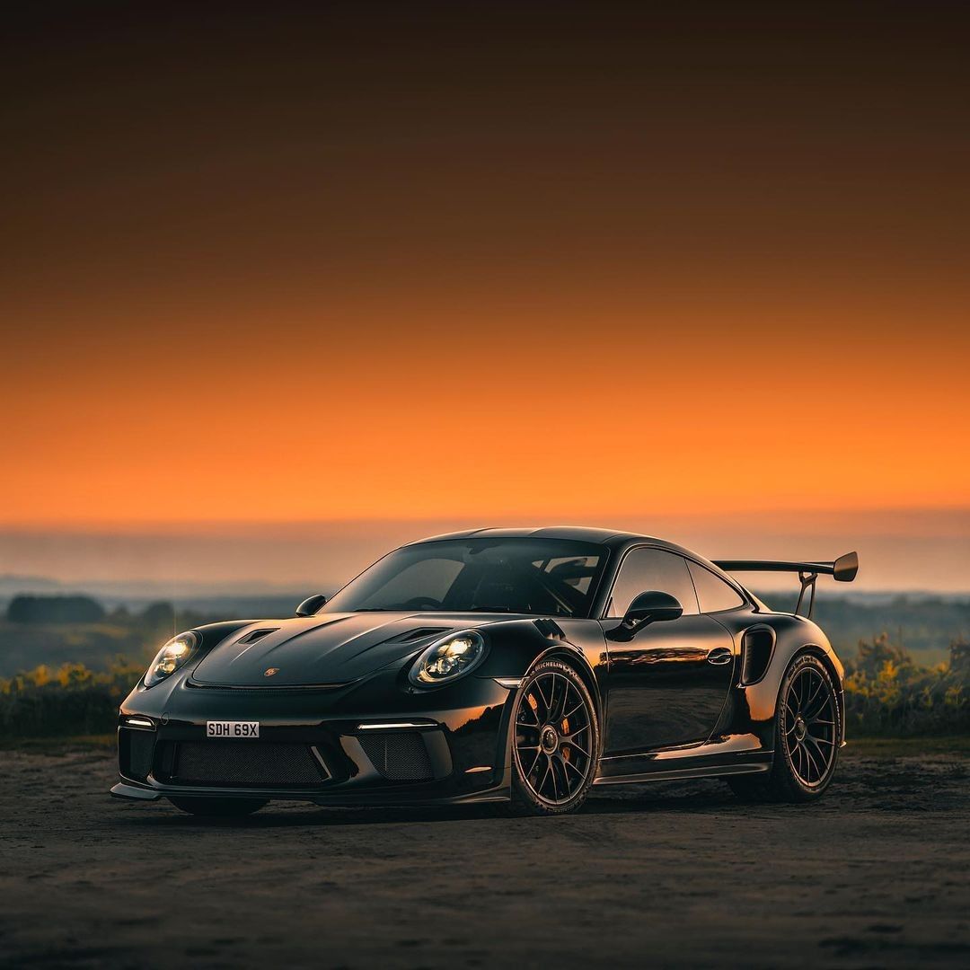Porsche 911 GT3 RS nera tramonto, sportiva tedesca, 1080x1080 HD, Desktop
