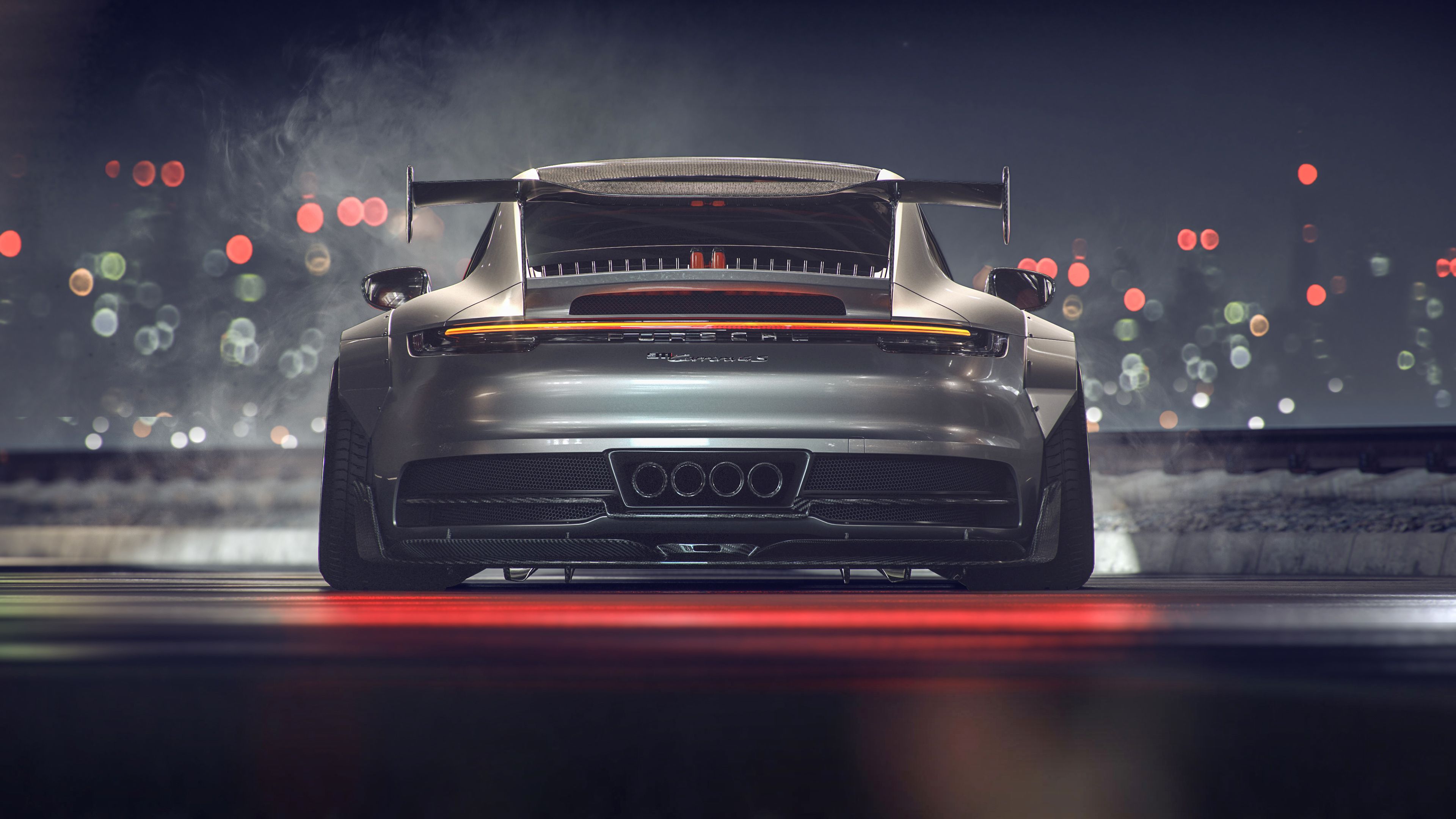 Porsche 911 vista posteriore notturna, 3840x2160 4K, Desktop 4K