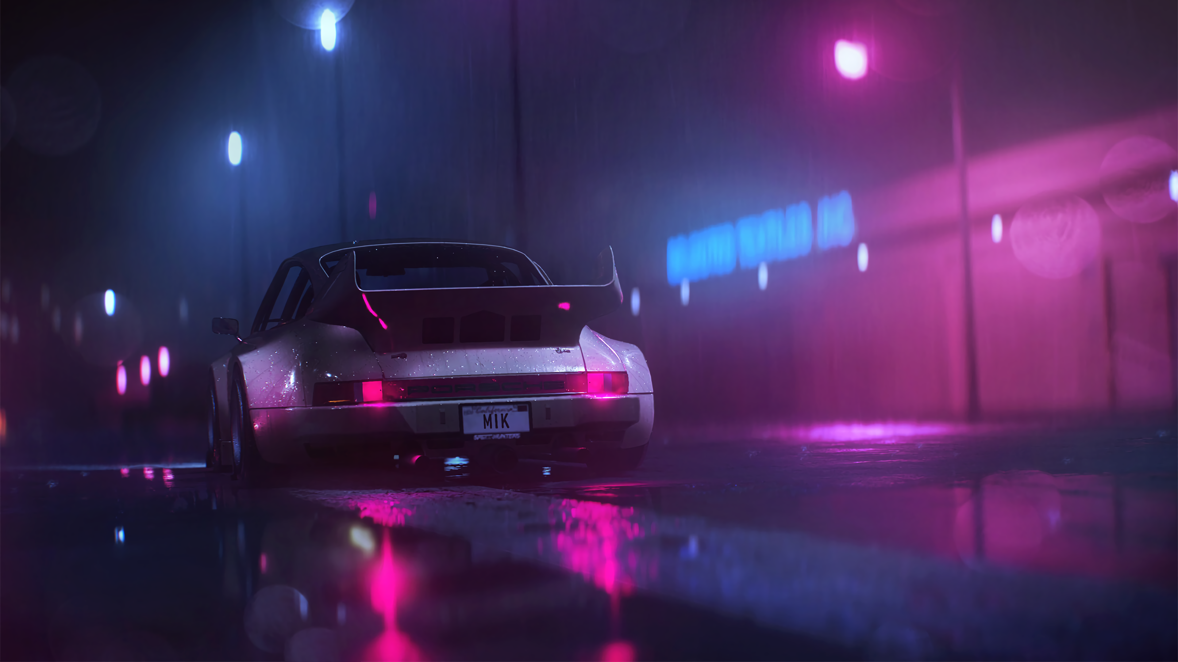 Porsche 911 retrowave notturna, 3840x2160 UHD, PC 4K