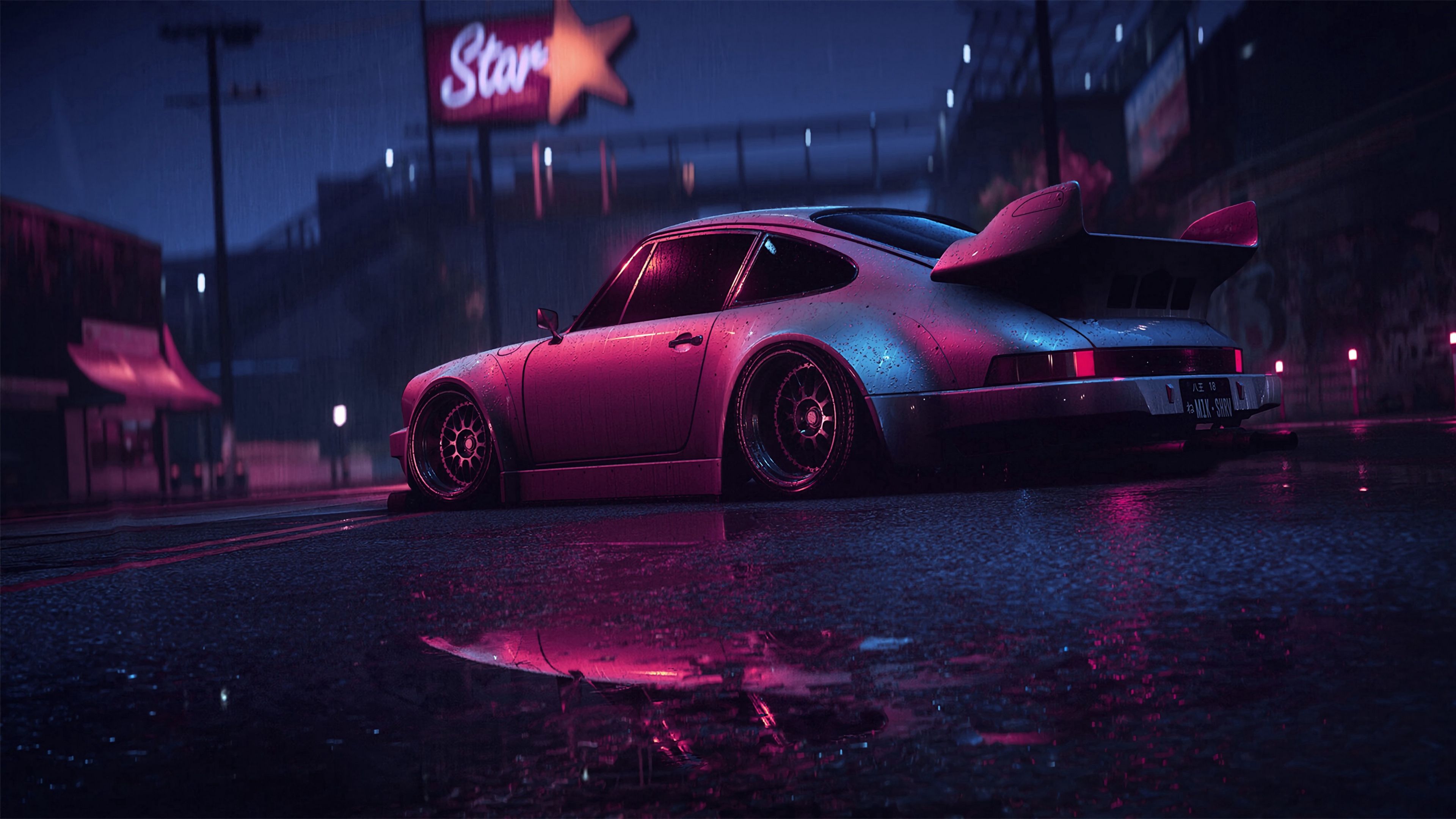 Porsche notturna strada bagnata, 3840x2160 Ultra HD, Monitor 4K