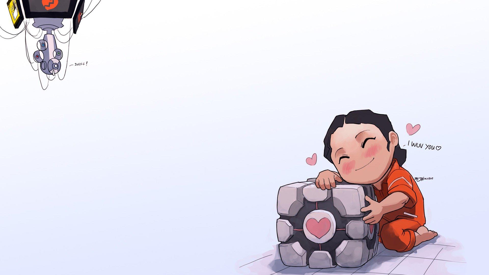 Chell con Companion Cube Portal, 1920x1080 Full HD, Desktop