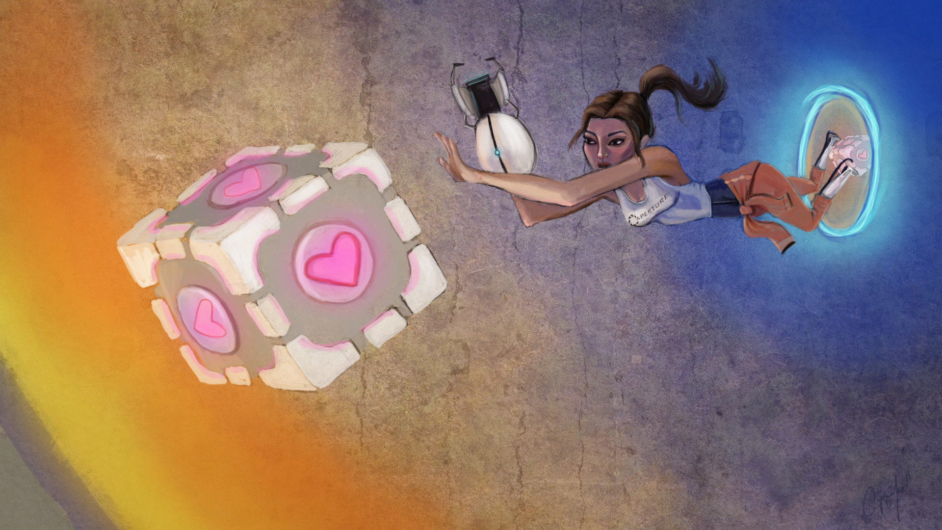 Chell e Companion Cube, Portal 2, 1920x1080 Full HD 1080p, Desktop