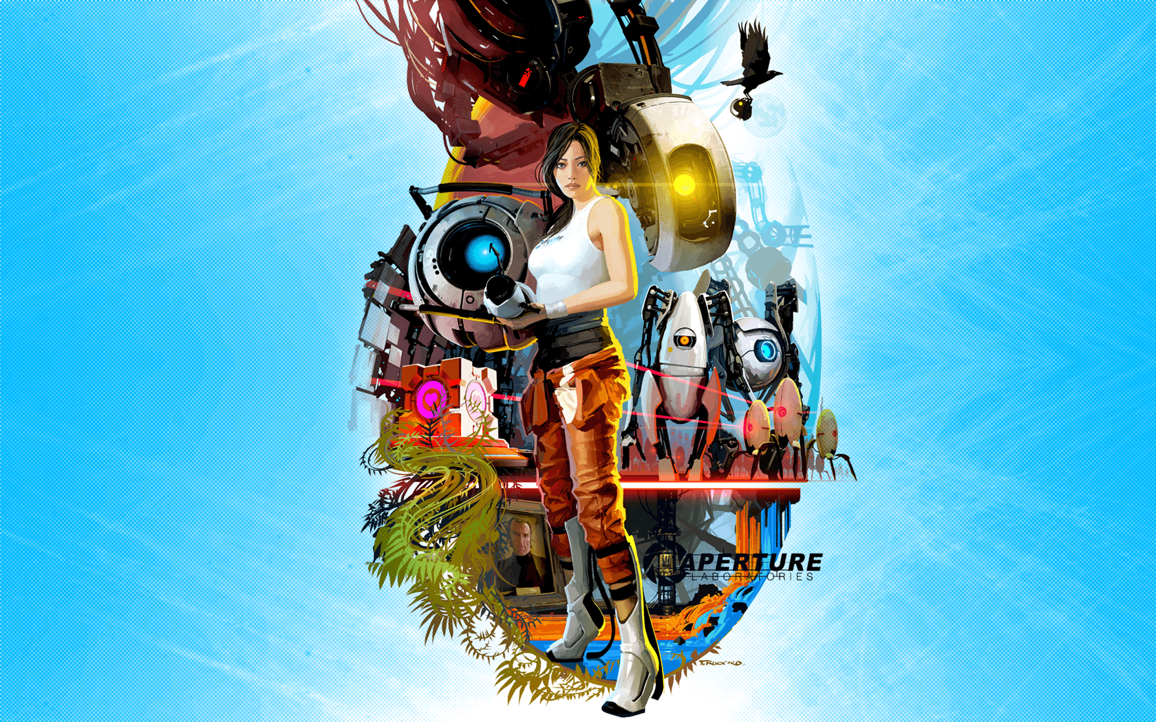 Personaggi Portal 2 su isola, 1920x1080 1080p, PC Desktop