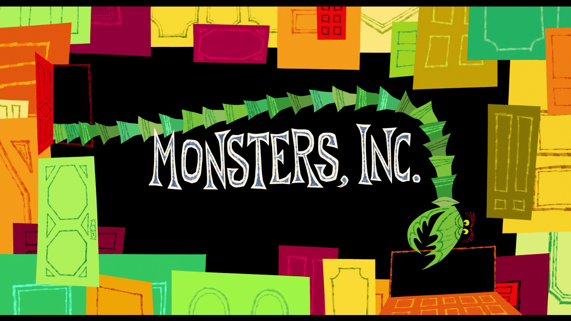 Logo Monsters Inc porte colorate, Pixar, 1920x1080 Full HD 1080p, PC