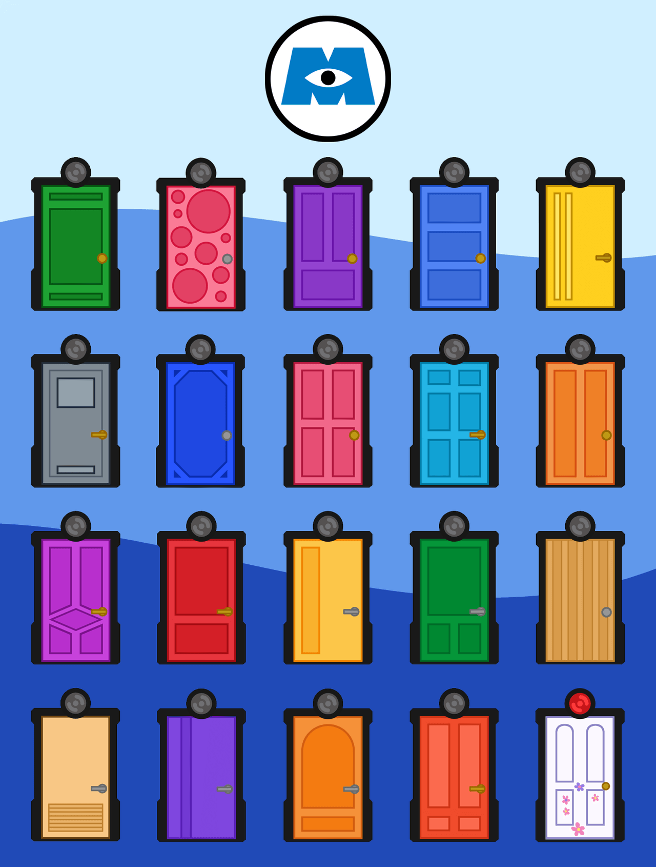Porte colorate Monsters Inc, 1280x1690 Full HD Verticale, Smartphone
