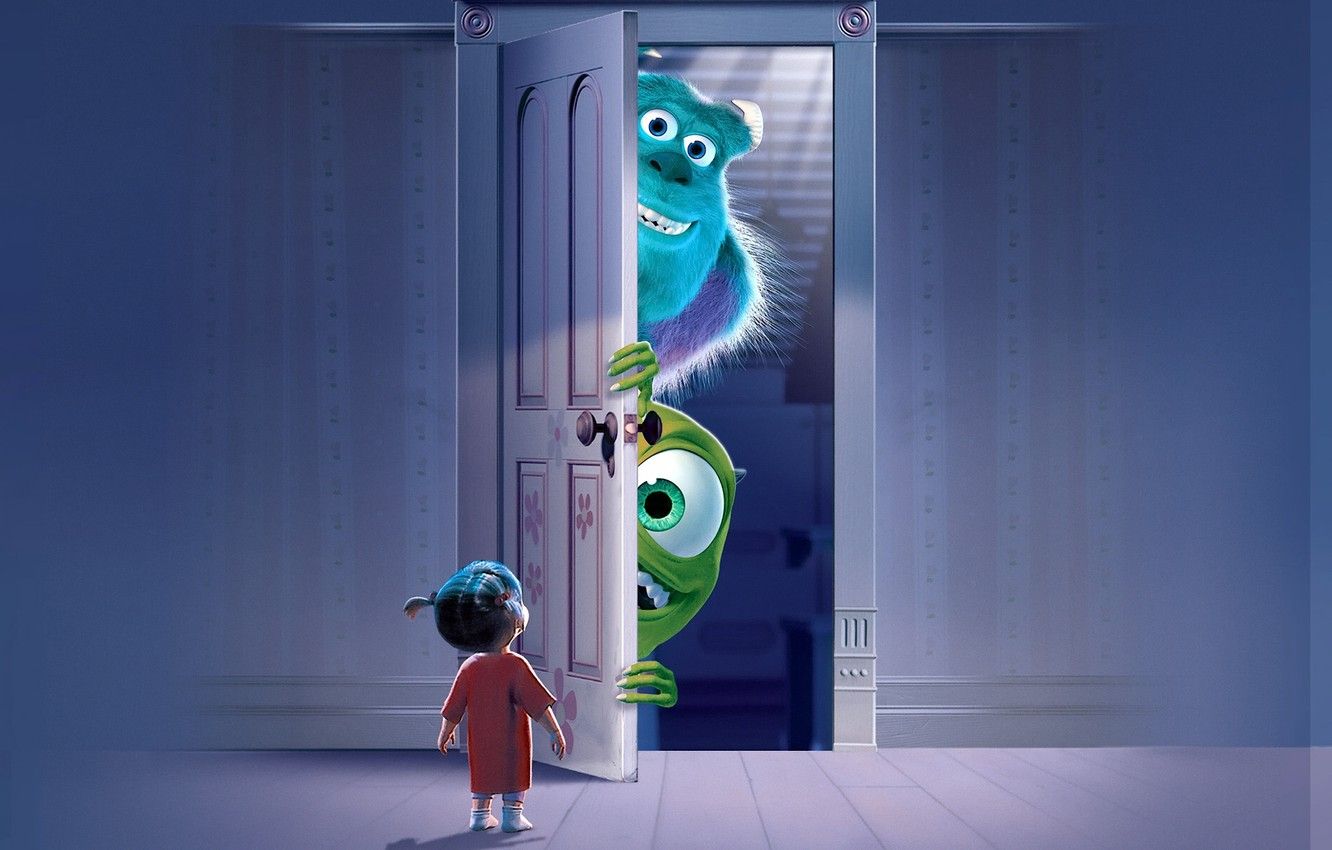 Sulley, Mike Wazowski, porta Boo, 1332x850 HD, Desktop