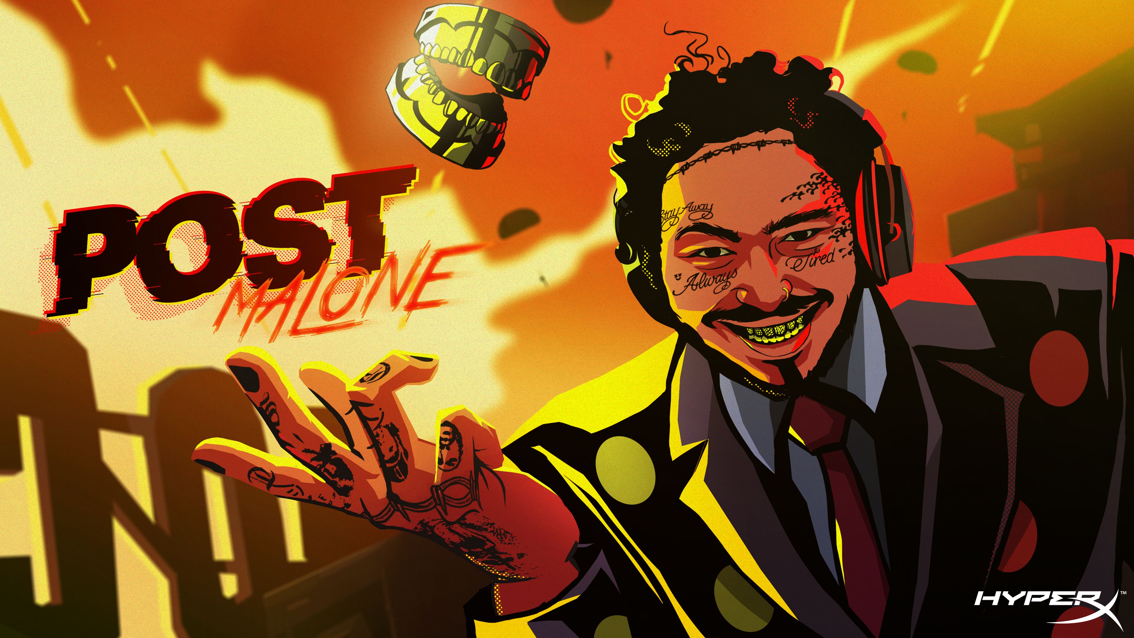 Post Malone illustrazione arancione, 3840x2160 Ultra HD, 4K TV