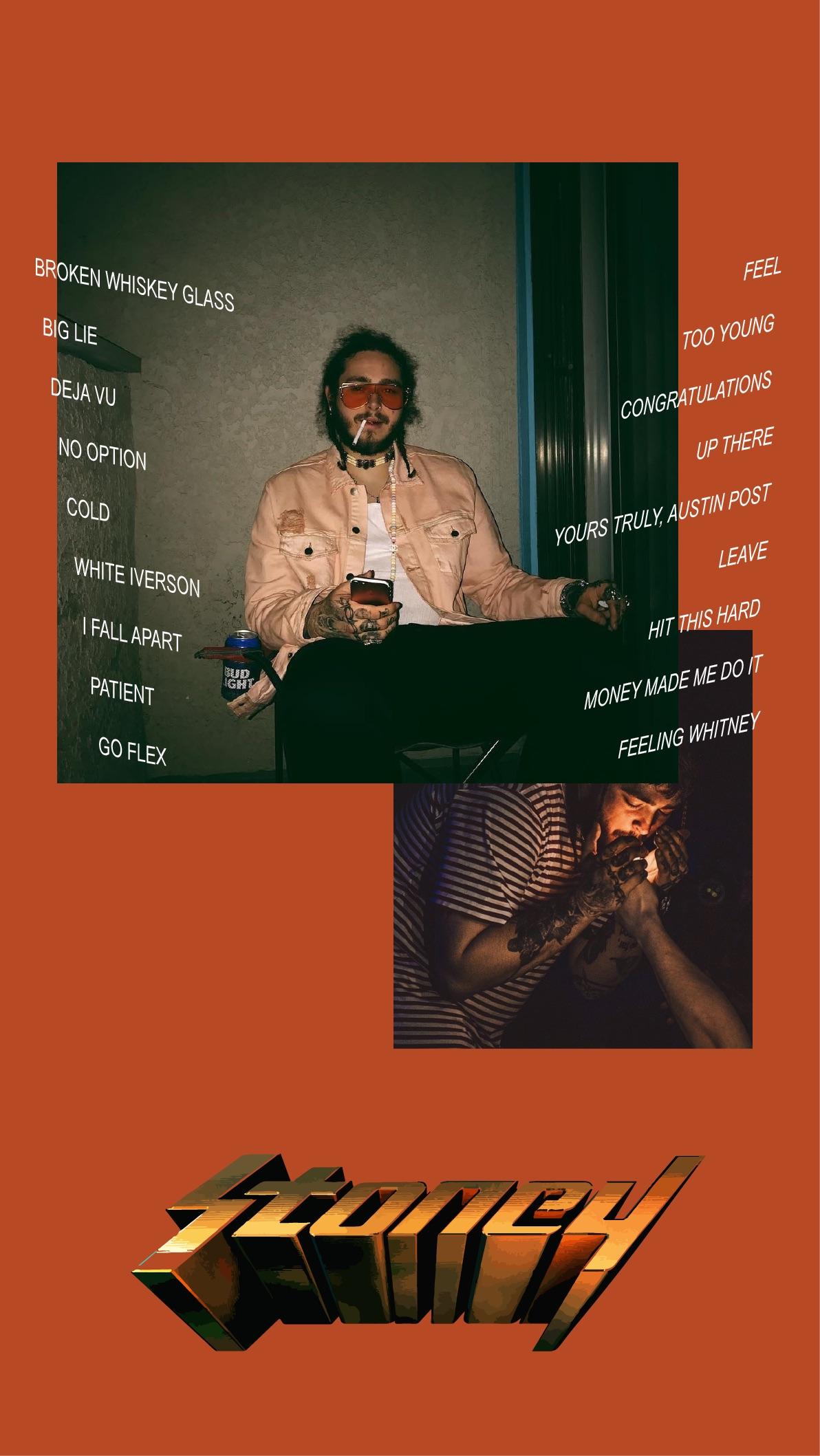 Post Malone Stoney collage arancione, 1192x2117 Verticale, Telefono