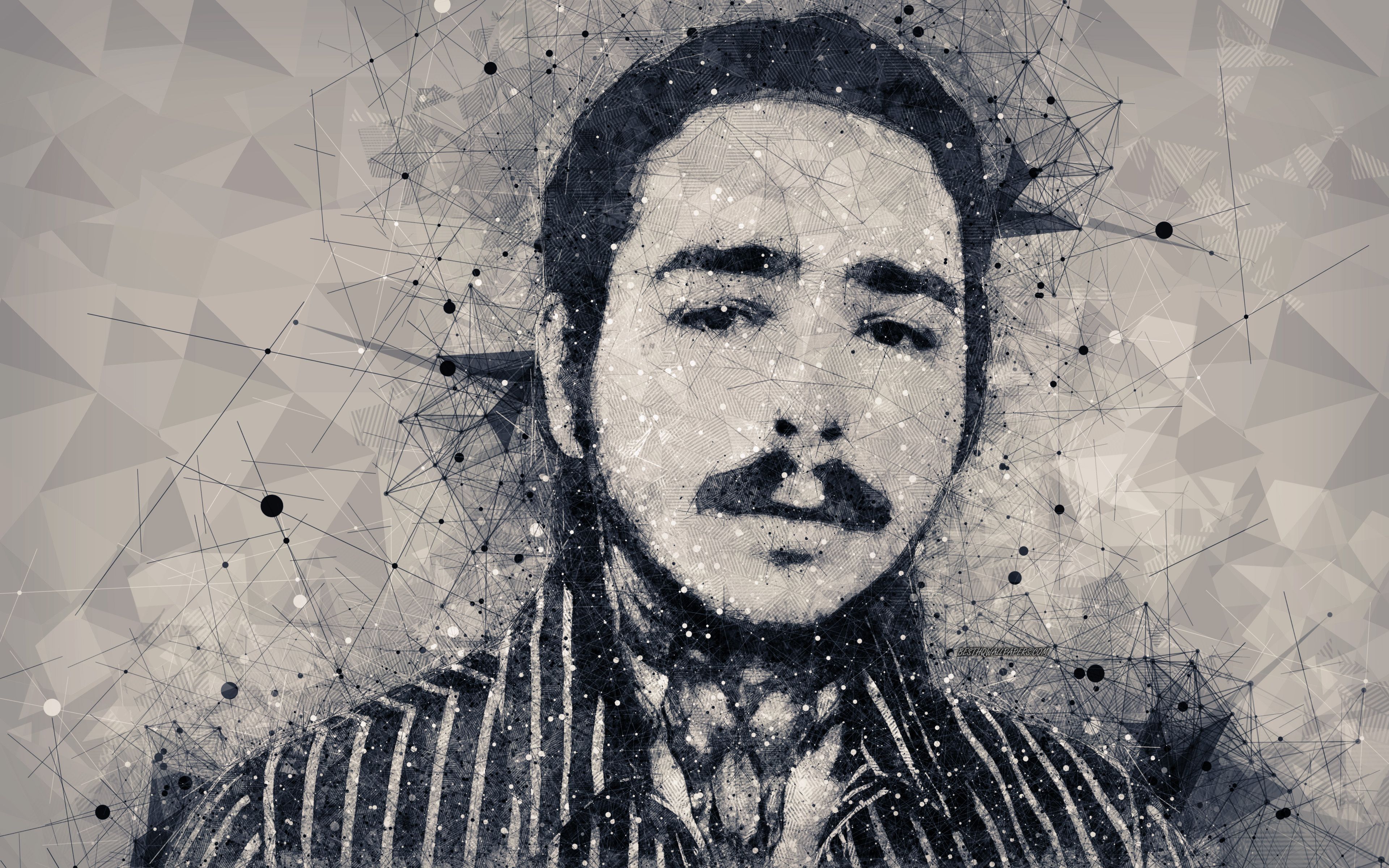 Post Malone ritratto geometrico, 3840x2400 4K, Desktop 4K