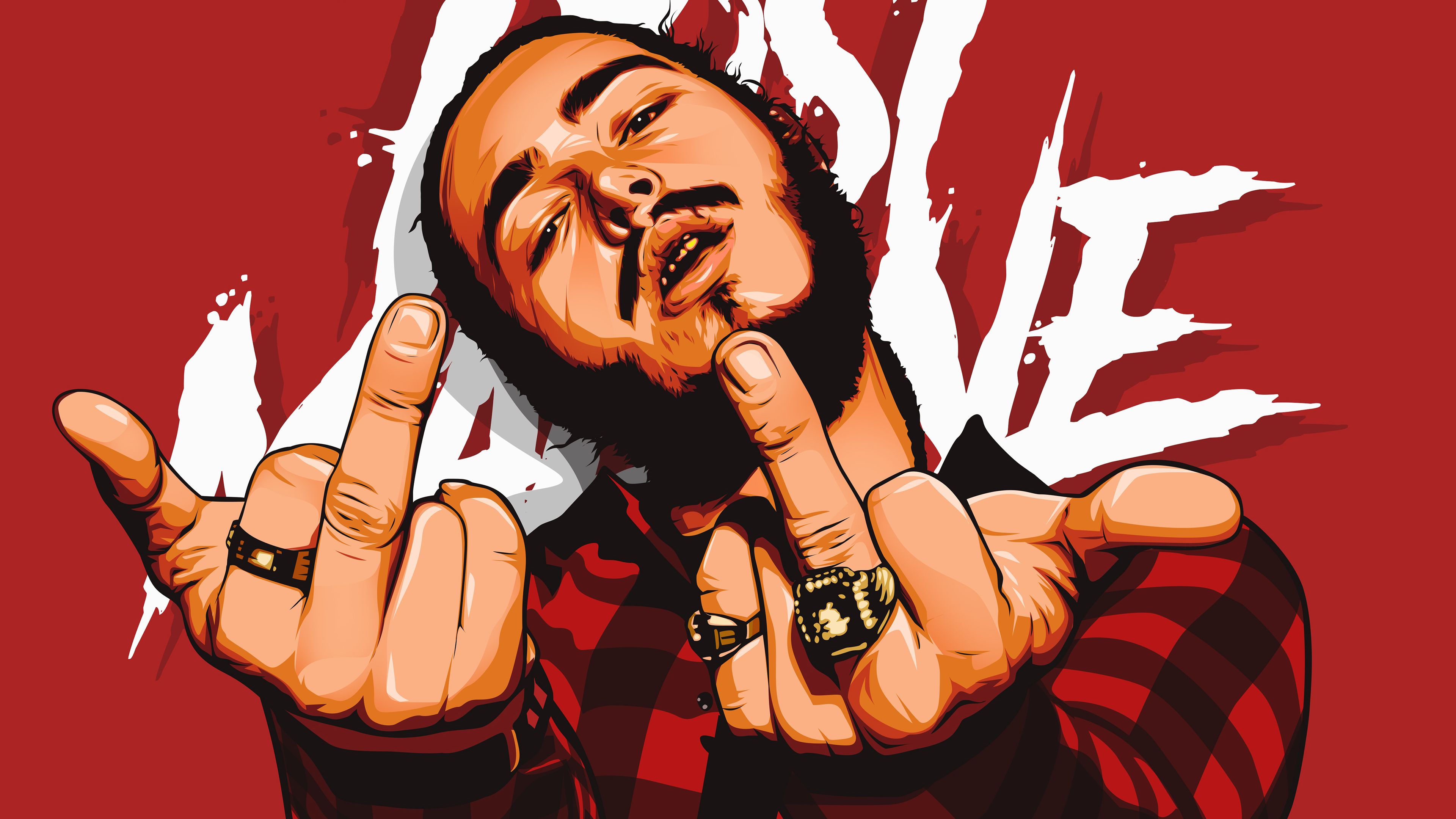 Post Malone cartone rosso, 3840x2160 4K, Desktop 4K