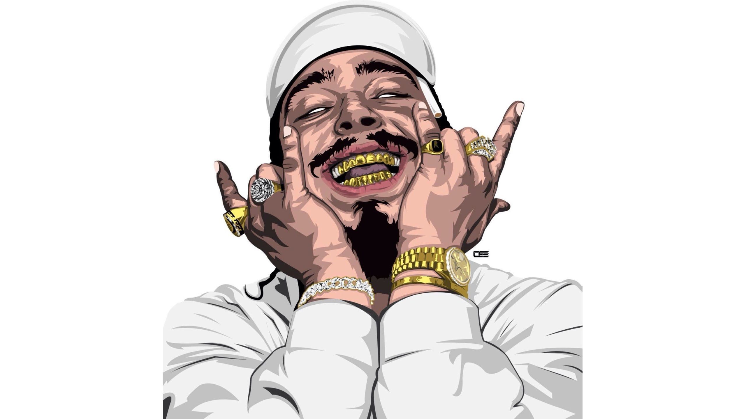 Post Malone cartoon illustrazione, 2560x1440 QHD, Monitor Gaming