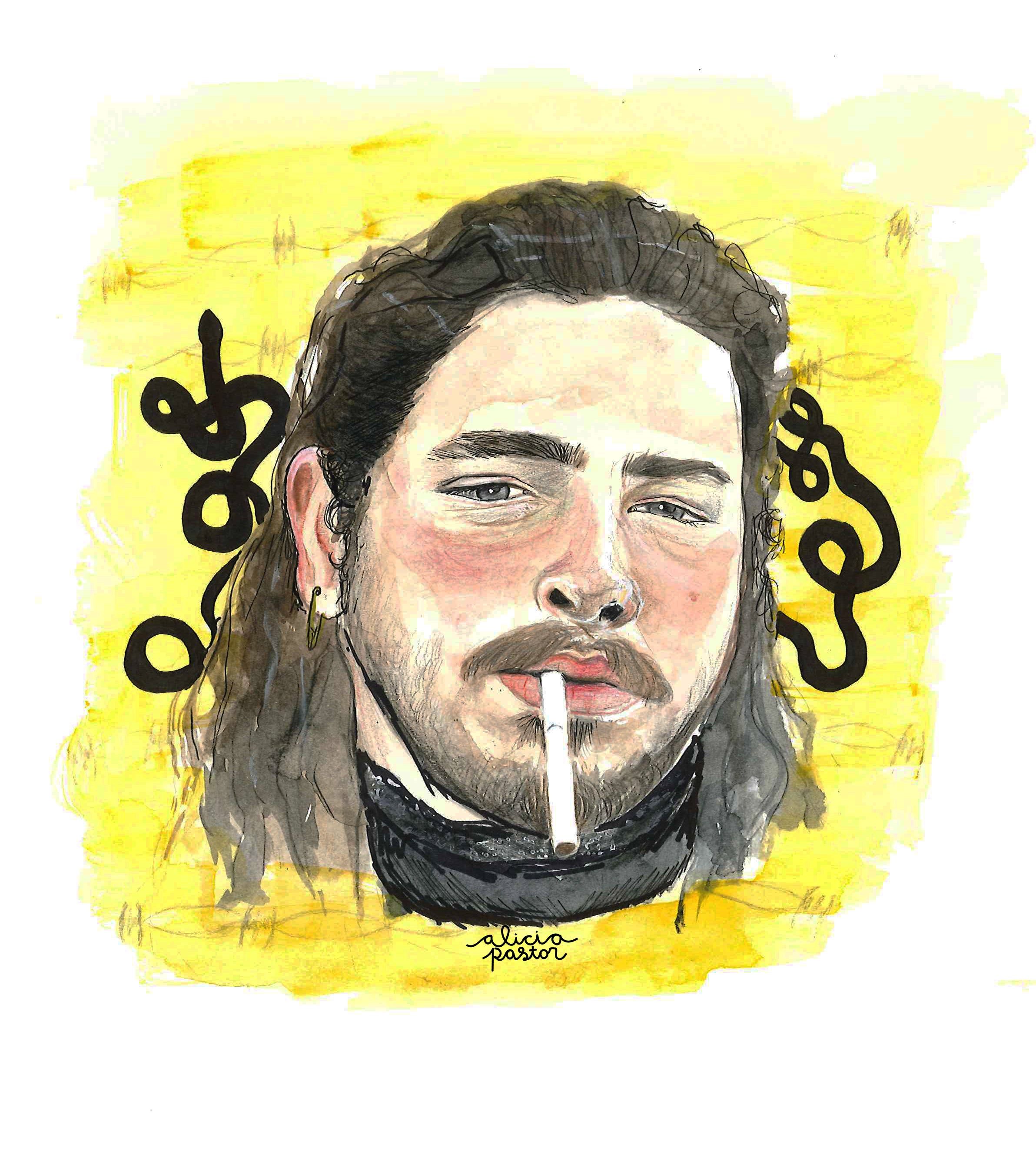 Post Malone ritratto illustrato, 2384x2680 Full HD Verticale, iPhone