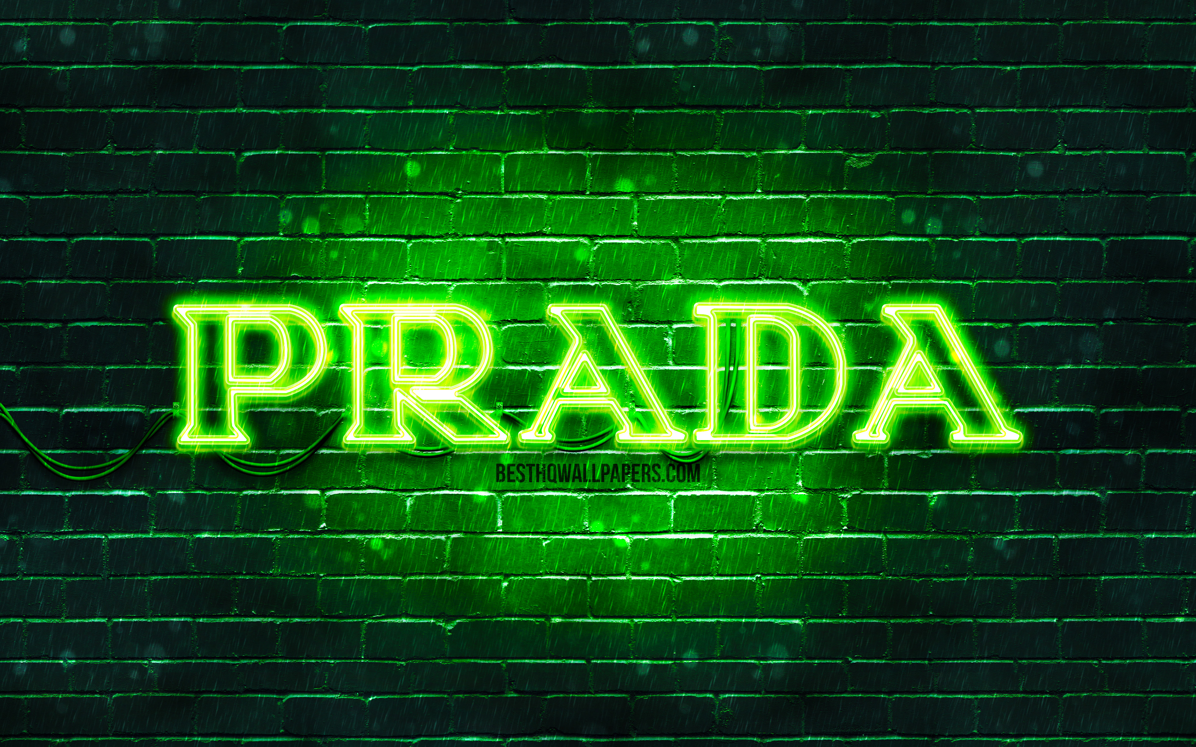 Logo Prada verde neon, 3840x2400 4K Ultra HD, Monitor 4K