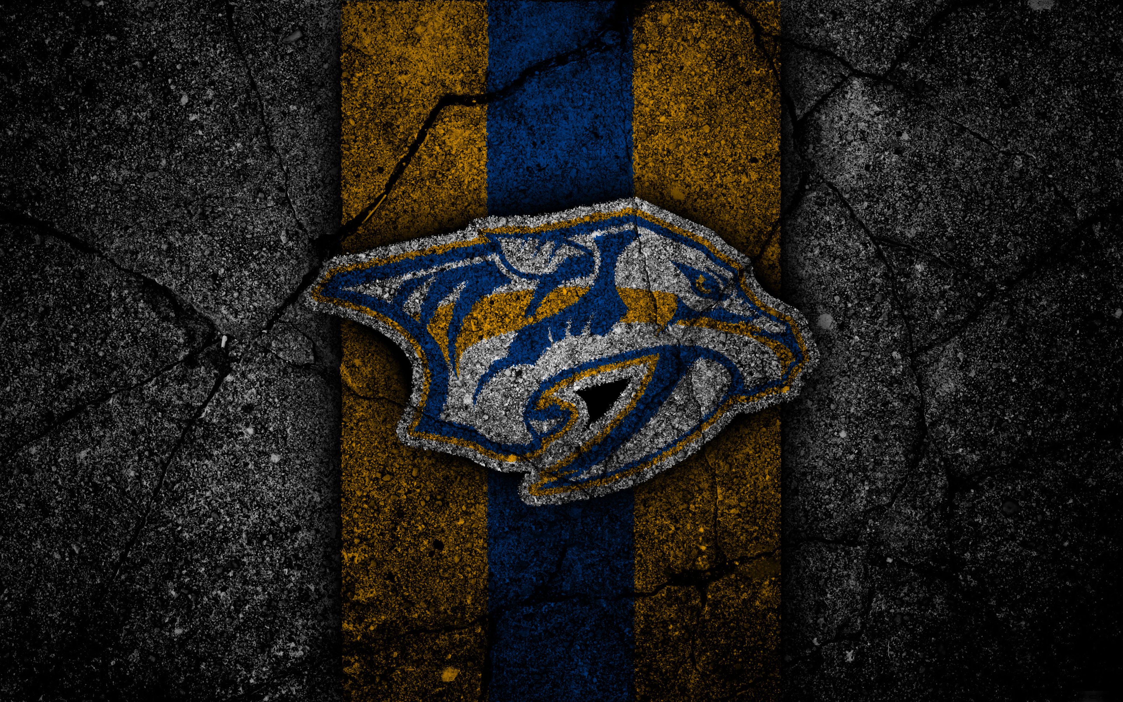 Logo Nashville Predators asfalto, hockey, 3840x2400 Ultra HD, 4K TV