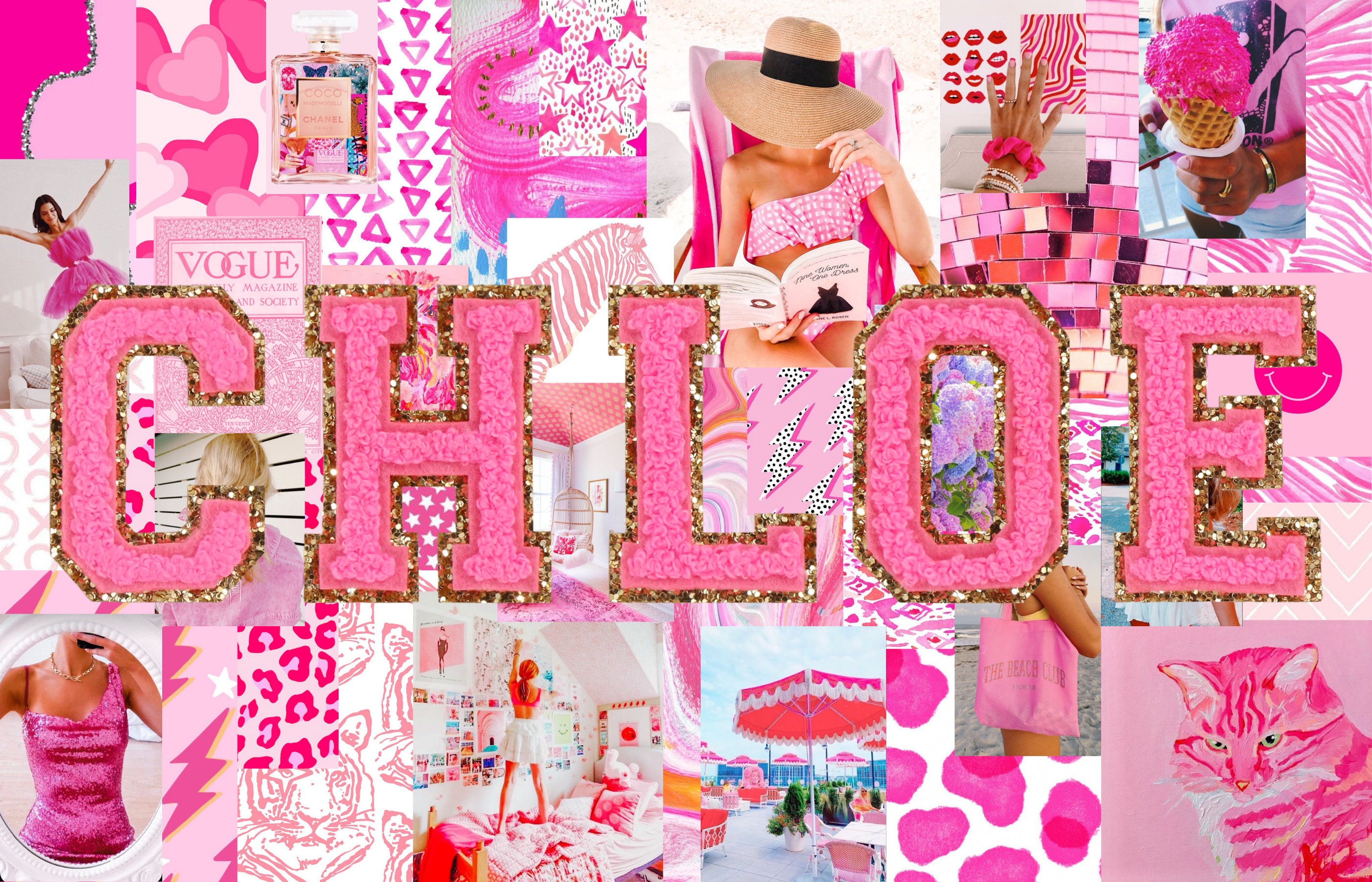 Collage rosa preppy nome Chloe, 2800x1800 2K+, PC